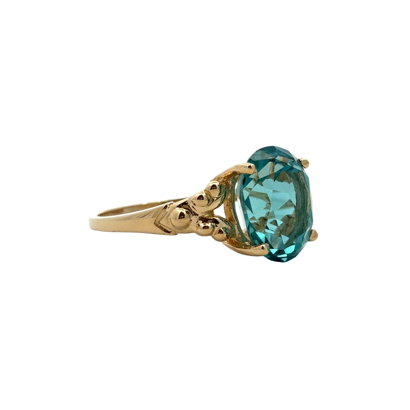 Vintage 14k Yellow Gold Oval 4.61tcw Blue Topaz Ring Size 9.51