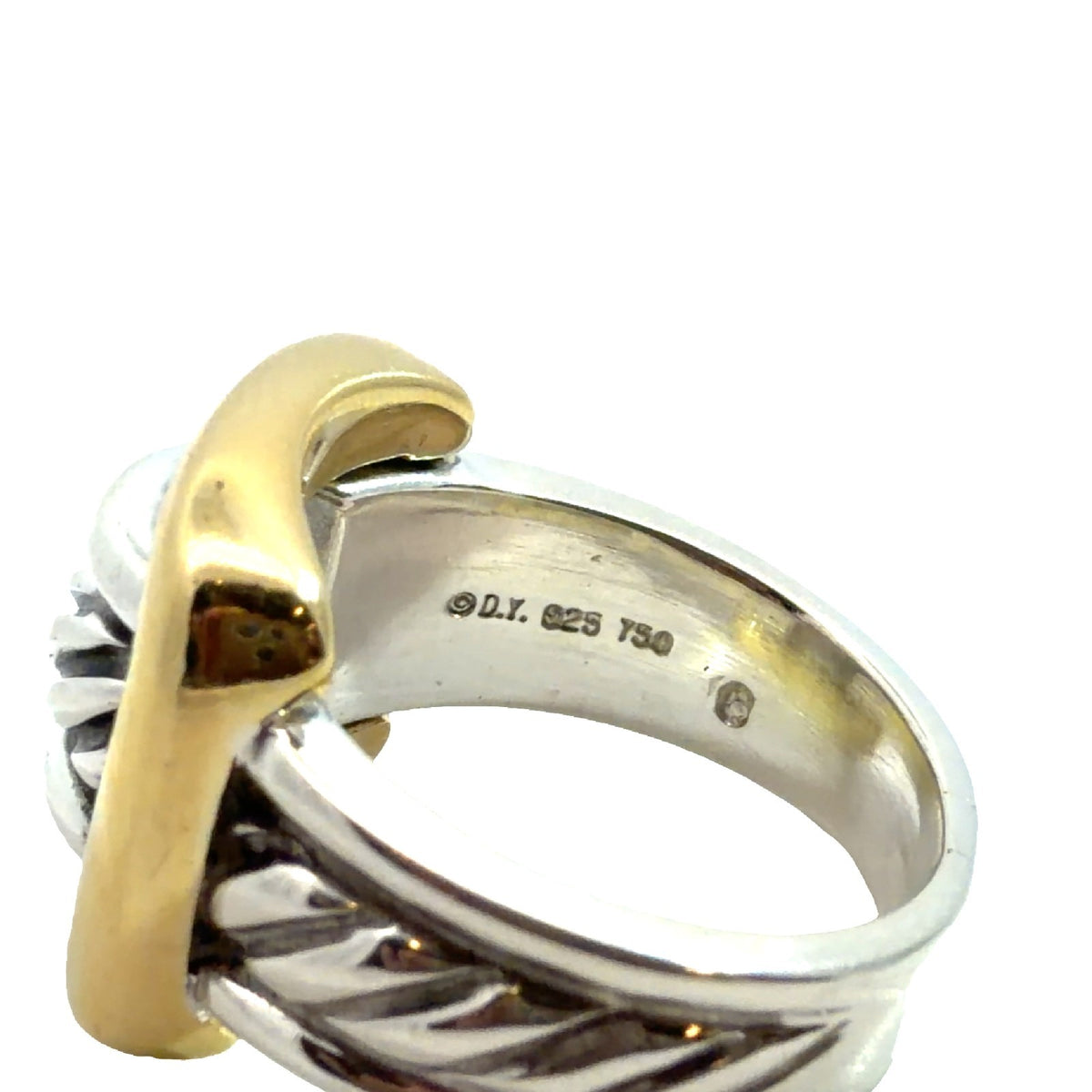David Yurman Sterling Silver & 18k Yellow Gold Cable Fashion Ring Size 75
