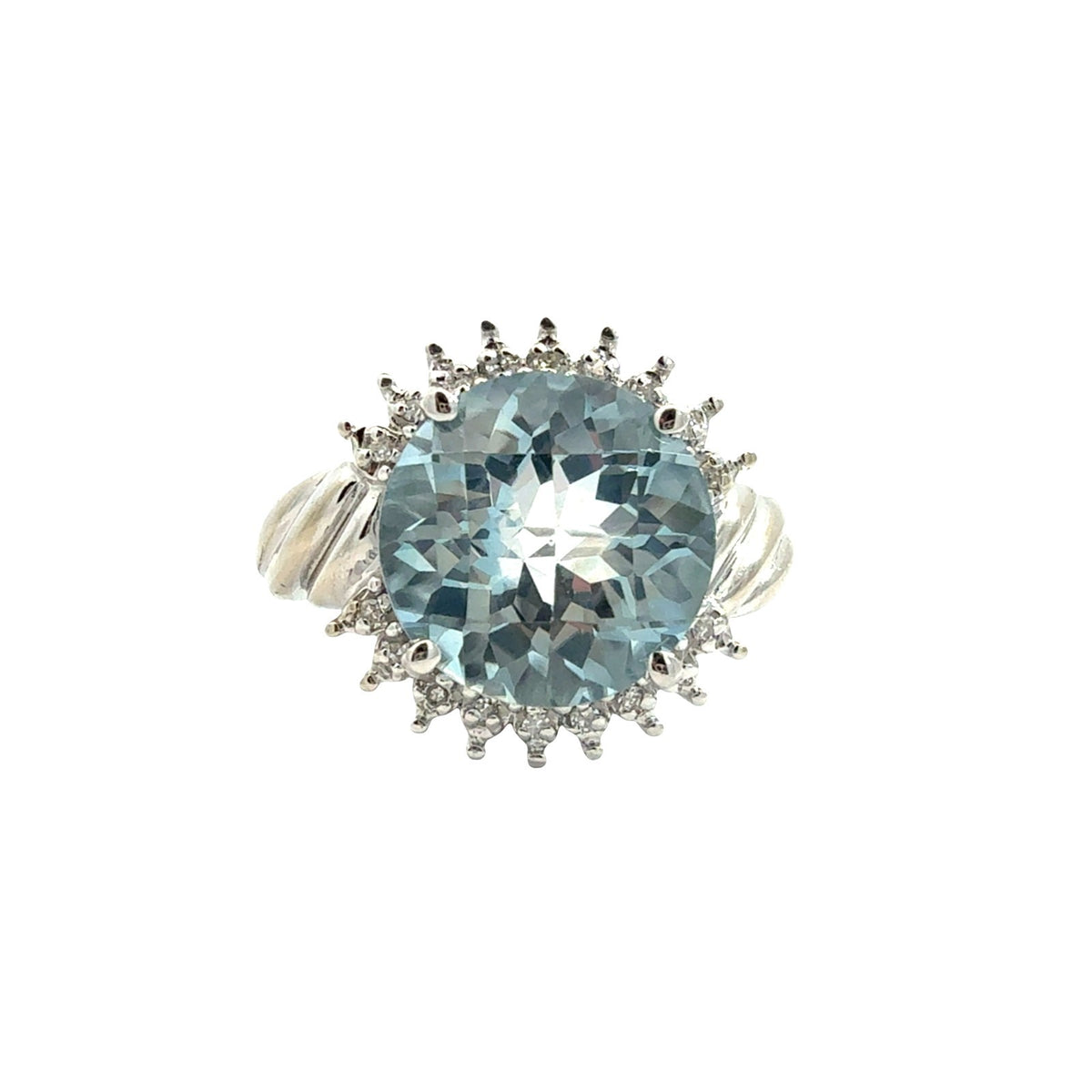 Vintage 14k White Gold 7.62tcw Topaz &amp; 0.09cttw Damond Halo Cocktail Ring0