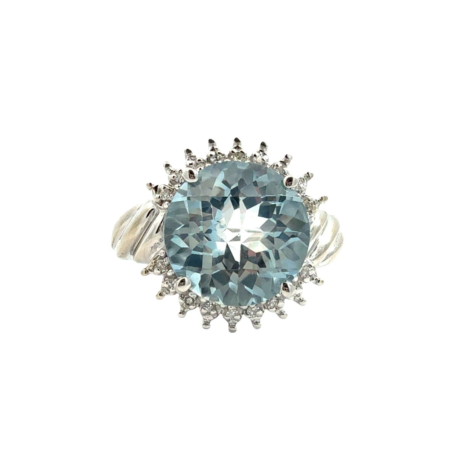 Vintage 14k White Gold 7.62tcw Topaz & 0.09cttw Damond Halo Cocktail Ring0
