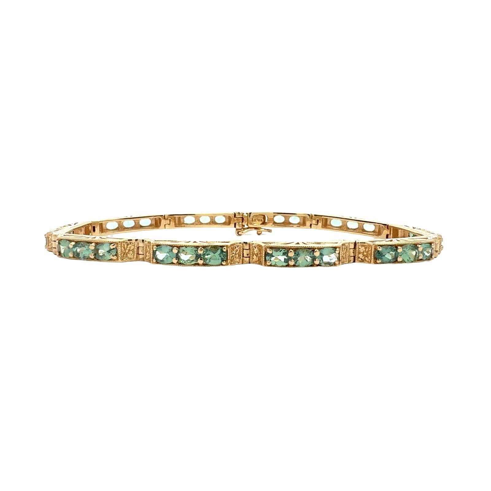Vintage 14k Yellow Gold Stamped 5.64cttw Chrysoberyl Link Bracelet0