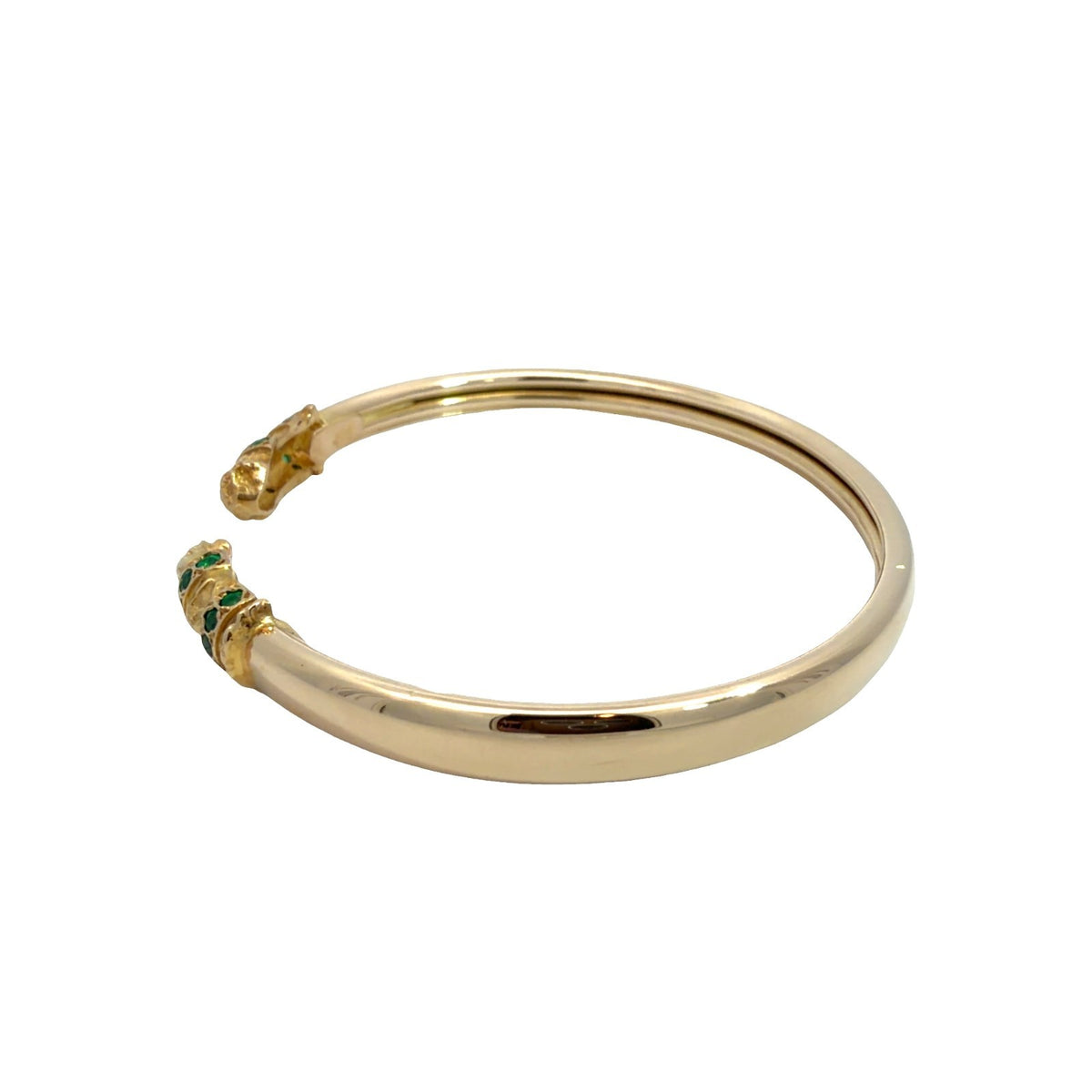 17k Yellow Gold Animal Head Bangle with Emerald Accents2