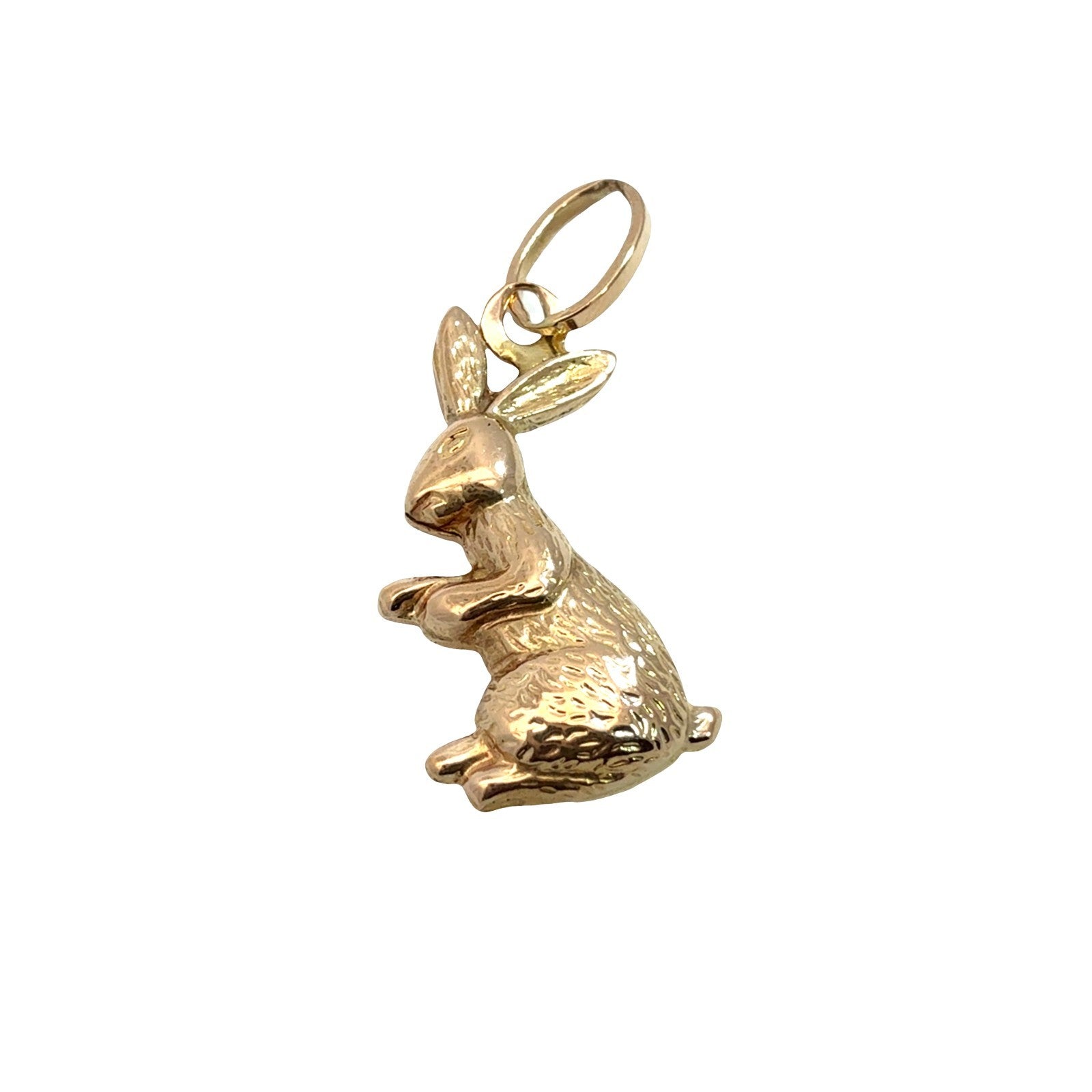 Vintage 18k Yellow Gold Textured Bunny Rabbit Pendant0