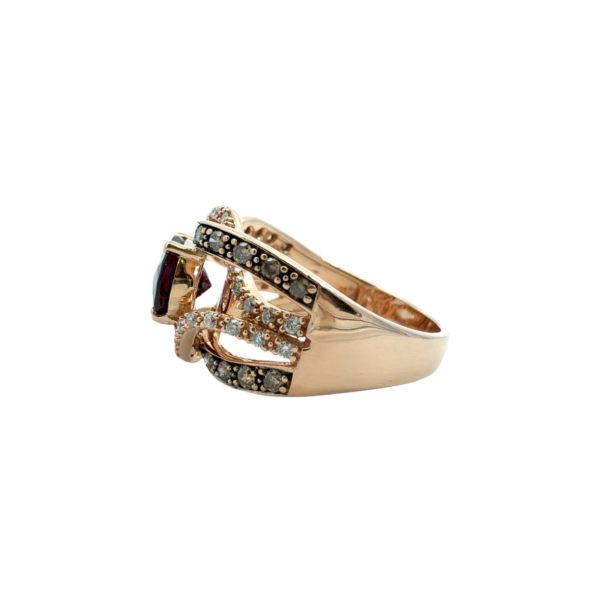 LeVian 14k Rose Gold Oval 2.22tcw Garnet 0.54cttw Chocolate & White Diamond Ring4