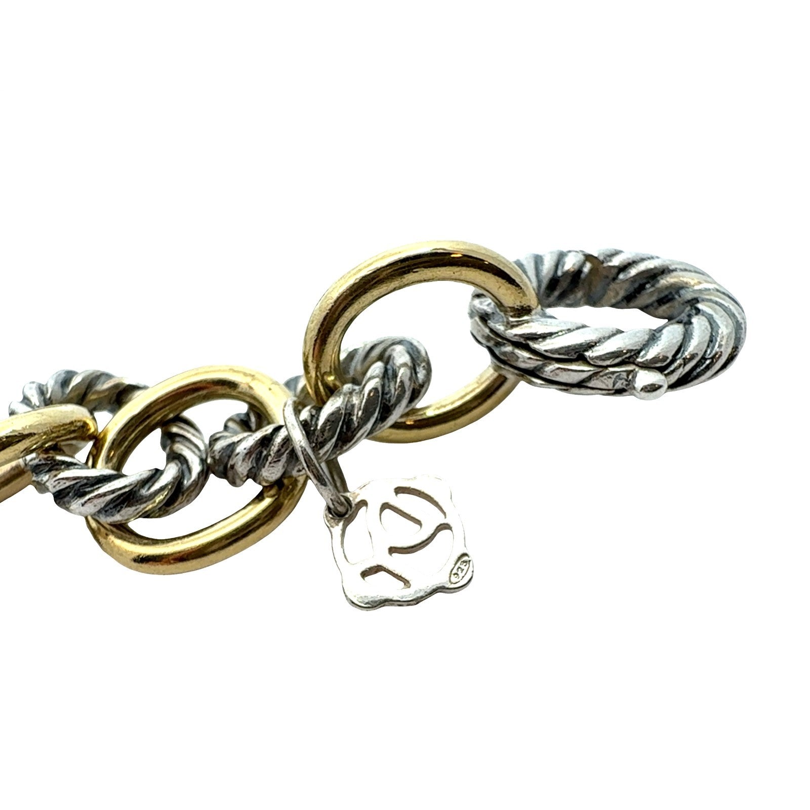 David Yurman Sterling Silver and 18k Yellow Gold Alternating Link Chain Bracelet5