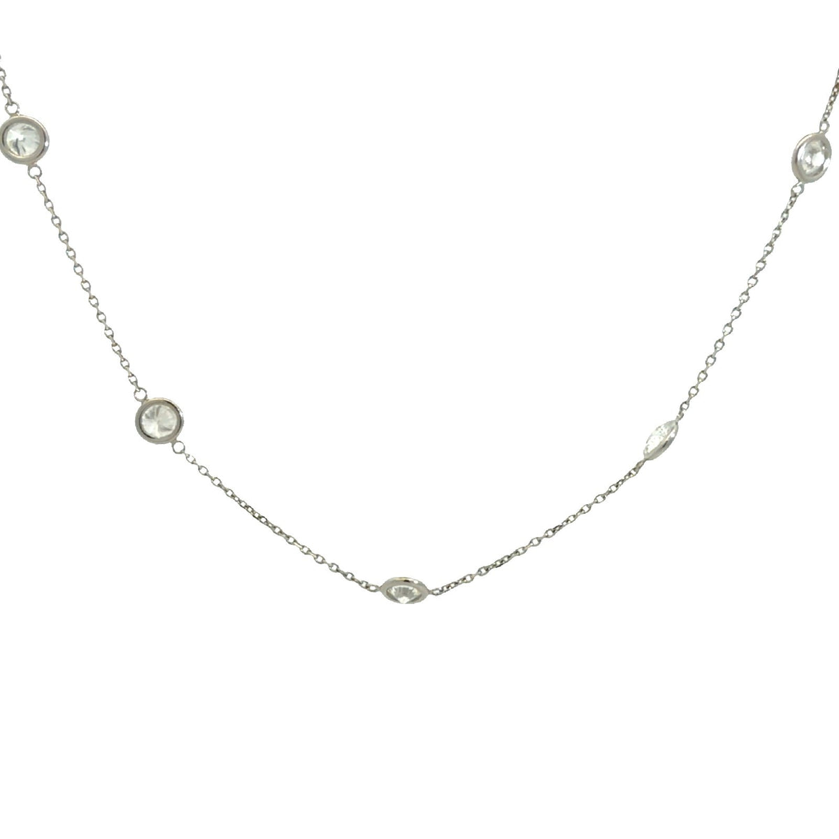 Estate 14k White Gold Stamped & 5.63cttw Bezel Diamond Station Necklace 18"4