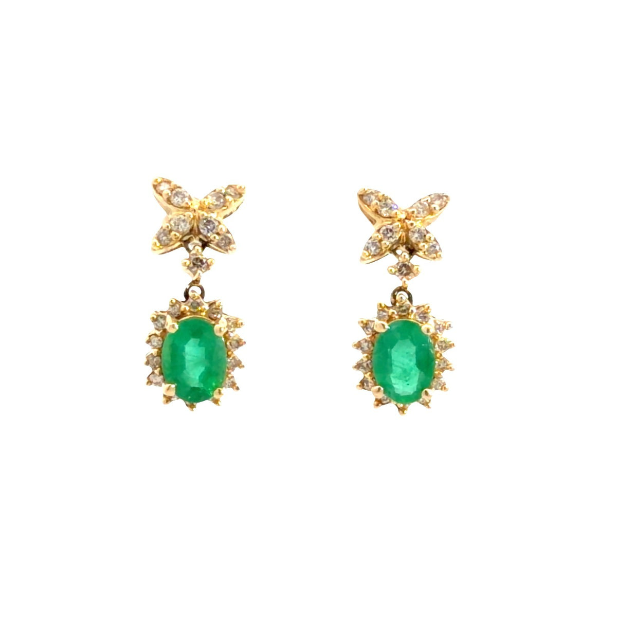 Vintage ADL 14k Yellow Gold 1.38cttw Emerald &amp; 0.42cttw Diamond Drop Earrings0