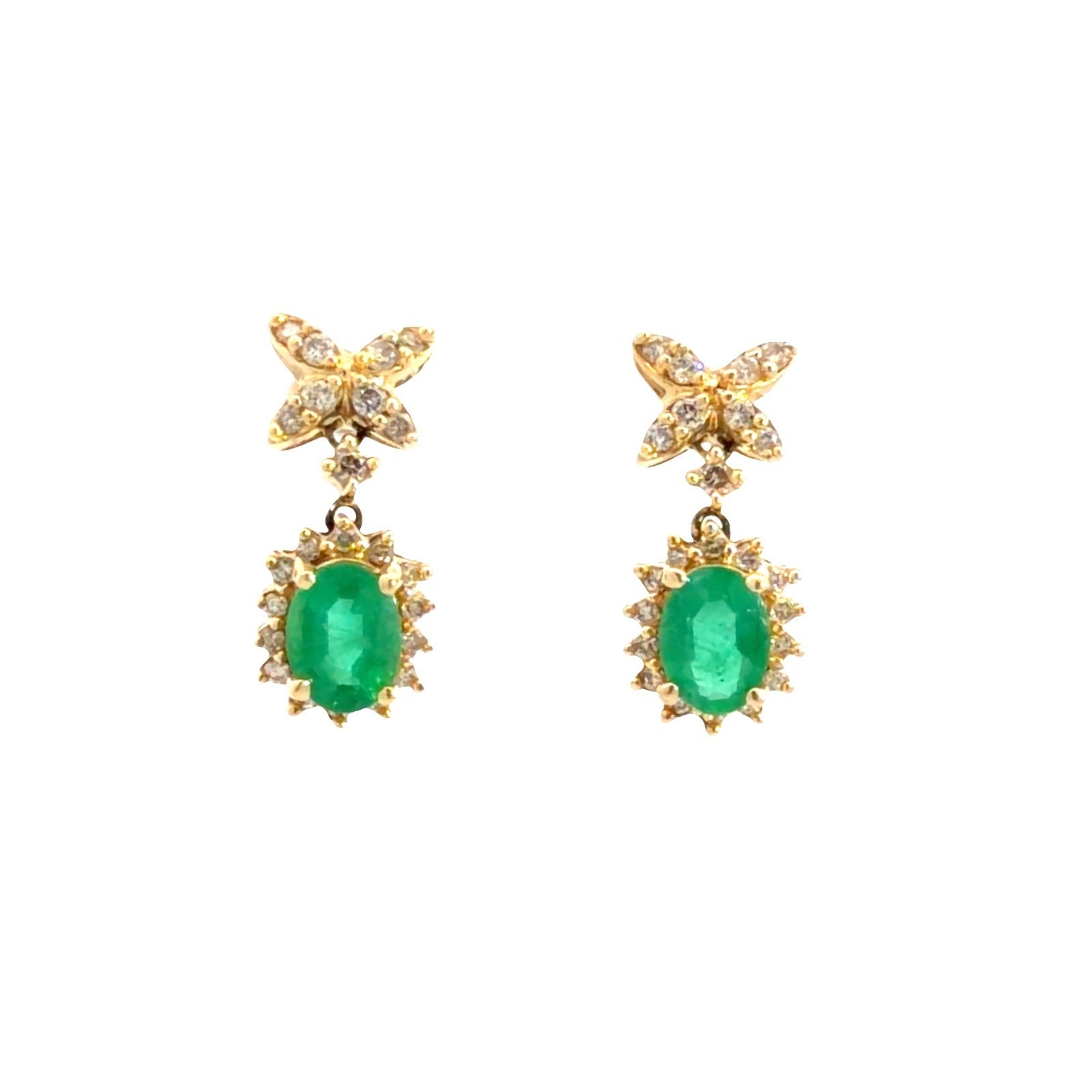 Vintage ADL 14k Yellow Gold 1.38cttw Emerald & 0.42cttw Diamond Drop Earrings0