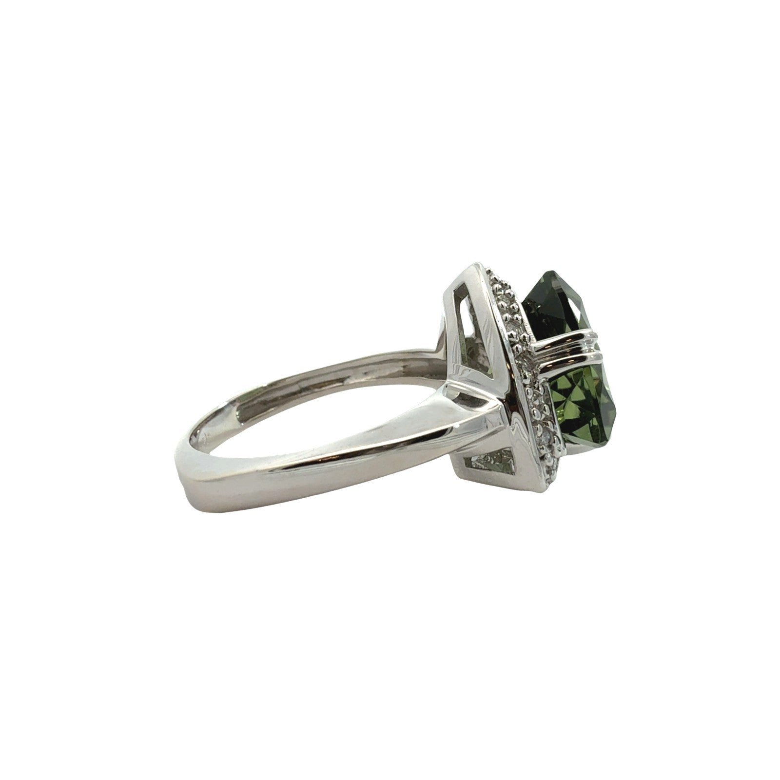 14k White Gold Trillion-Cut 6.57tcw Green Diopside and 0.18cttw Diamond Ring2
