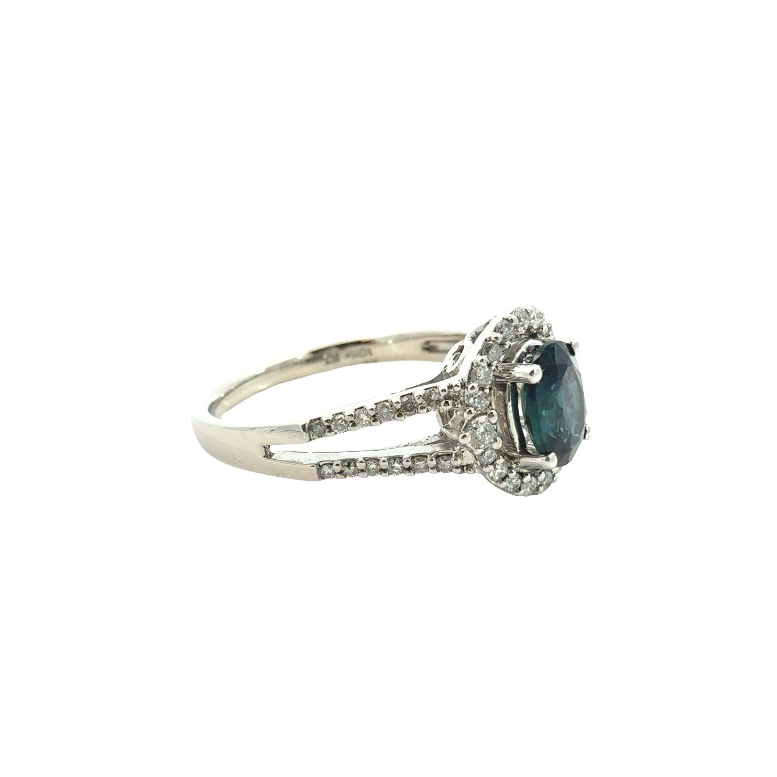 10k White Gold 0.87tcw Sapphire and 0.37cttw Diamond Halo Split-Shank Ring3