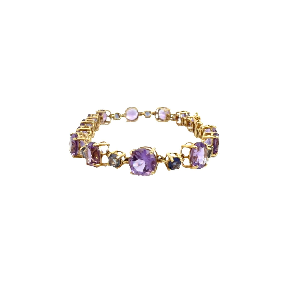 14k Yellow Gold 8.12cttw Amethyst and 1.12cttw Iolite Tennis Bracelet 7.5"4