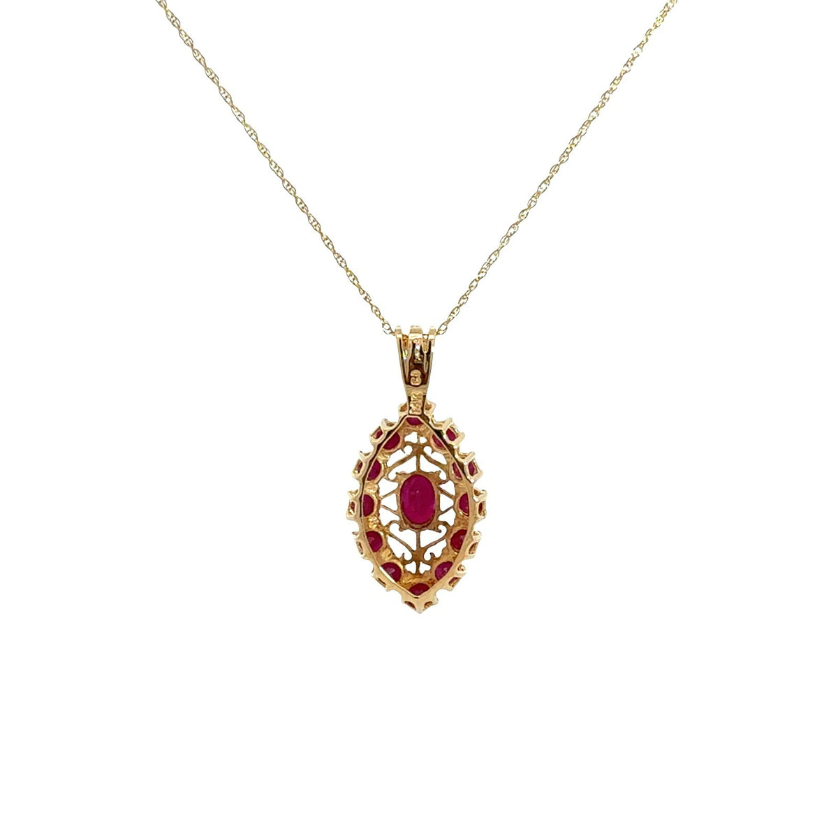 Vintage 14k Yellow Gold 1.83cttw Ruby Openwork Pendant Necklace 18" 4