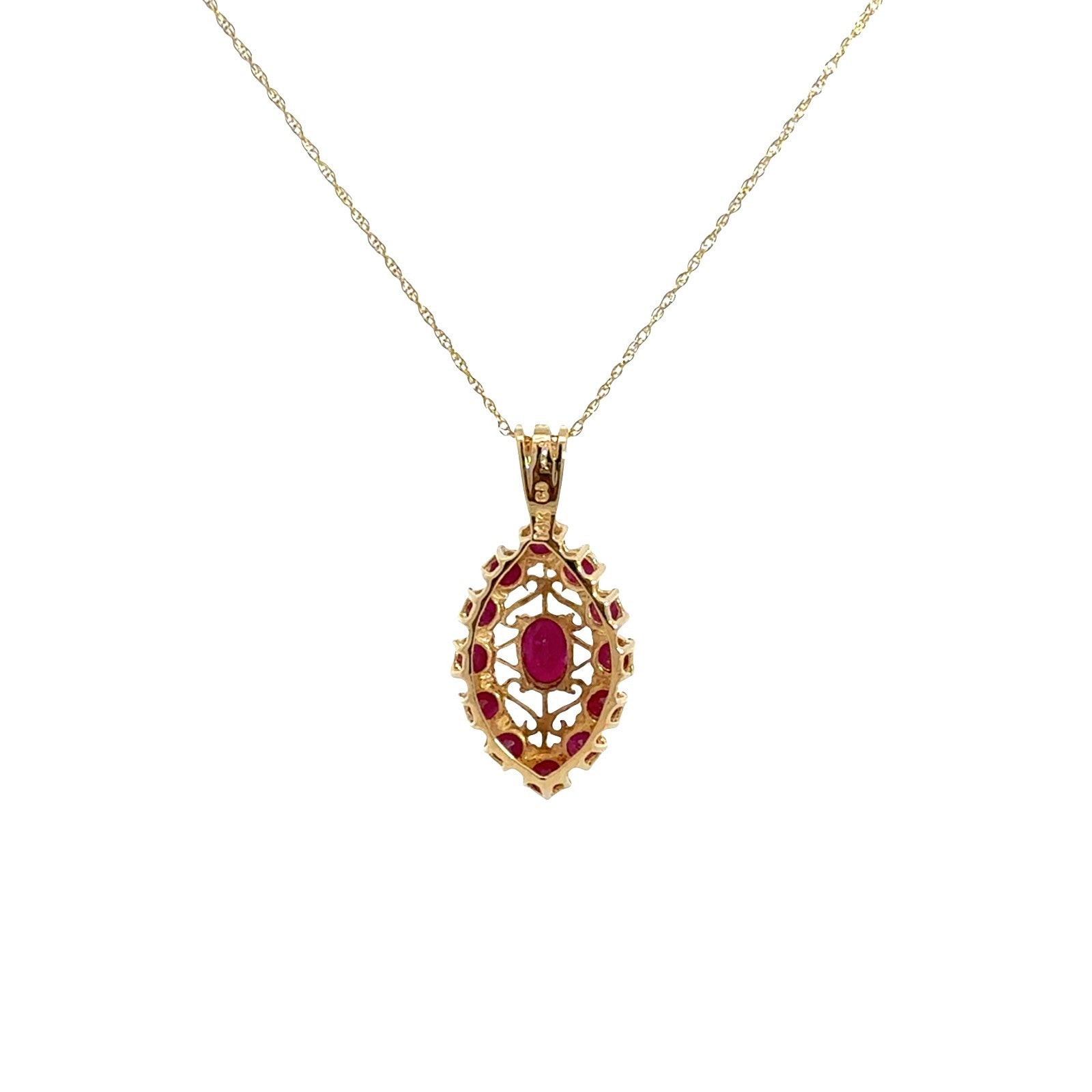 Vintage 14k Yellow Gold 1.83cttw Ruby Openwork Pendant Necklace 18" 4