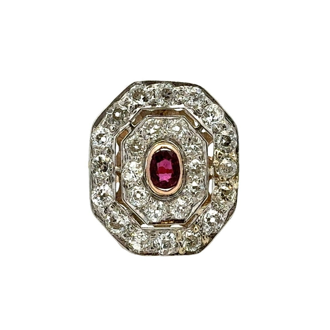 Vintage 14k Multi-Tone Gold 2.40ctw Diamond and 0.38ctw Ruby Ring Size 70