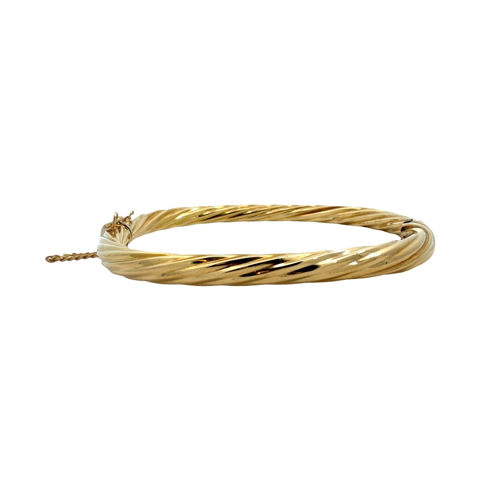 18k Yellow Gold Twisted Texture Hinged Bangle Bracelet3