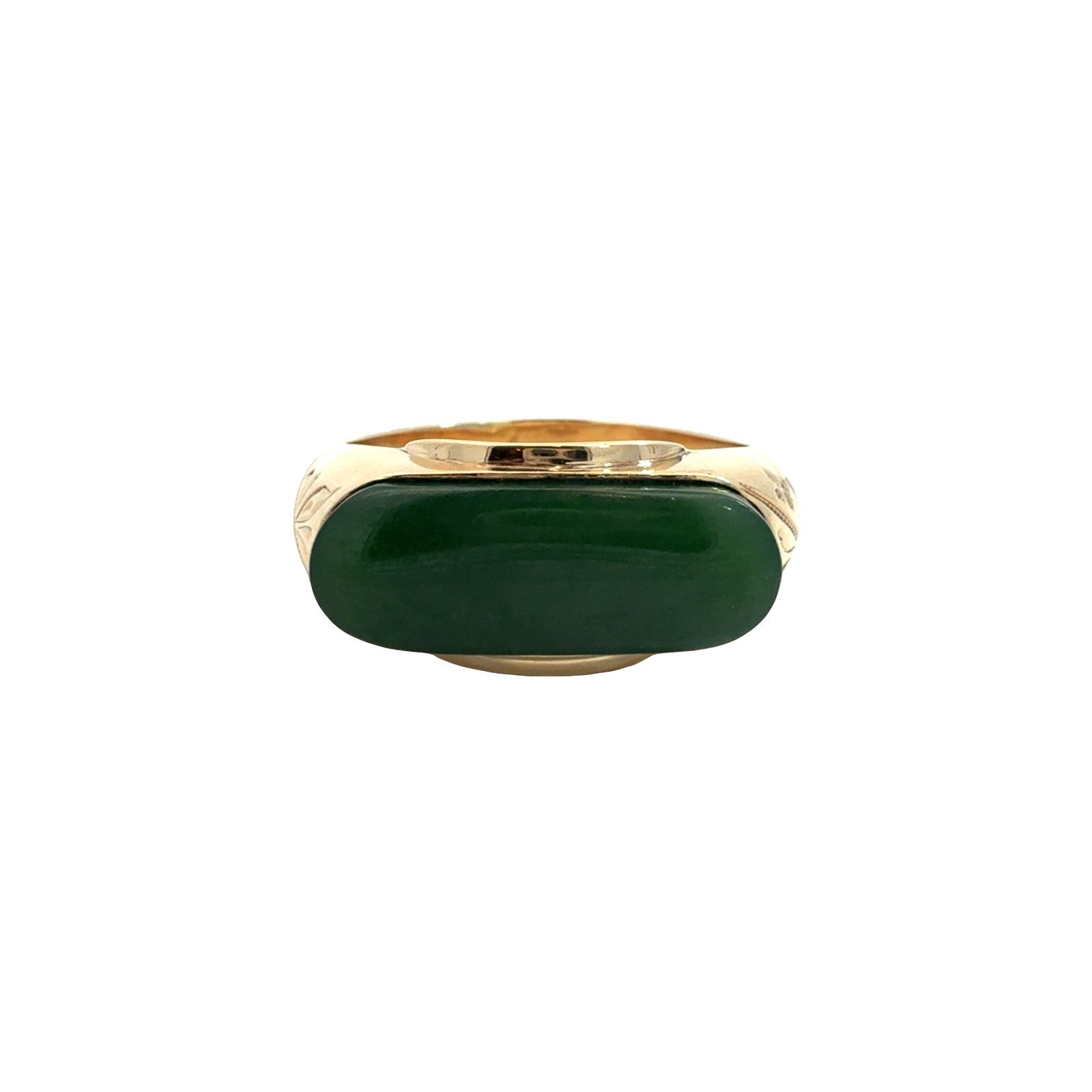 Vintage 10k Yellow Gold & 0.62tcw Green Nephrite Horizontal Oval Ring Size 11.250