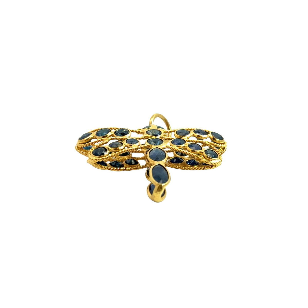 Vintage 18K Yellow Gold & 1.05cttw Deep Blue Sapphire Dragonfly Pendant5