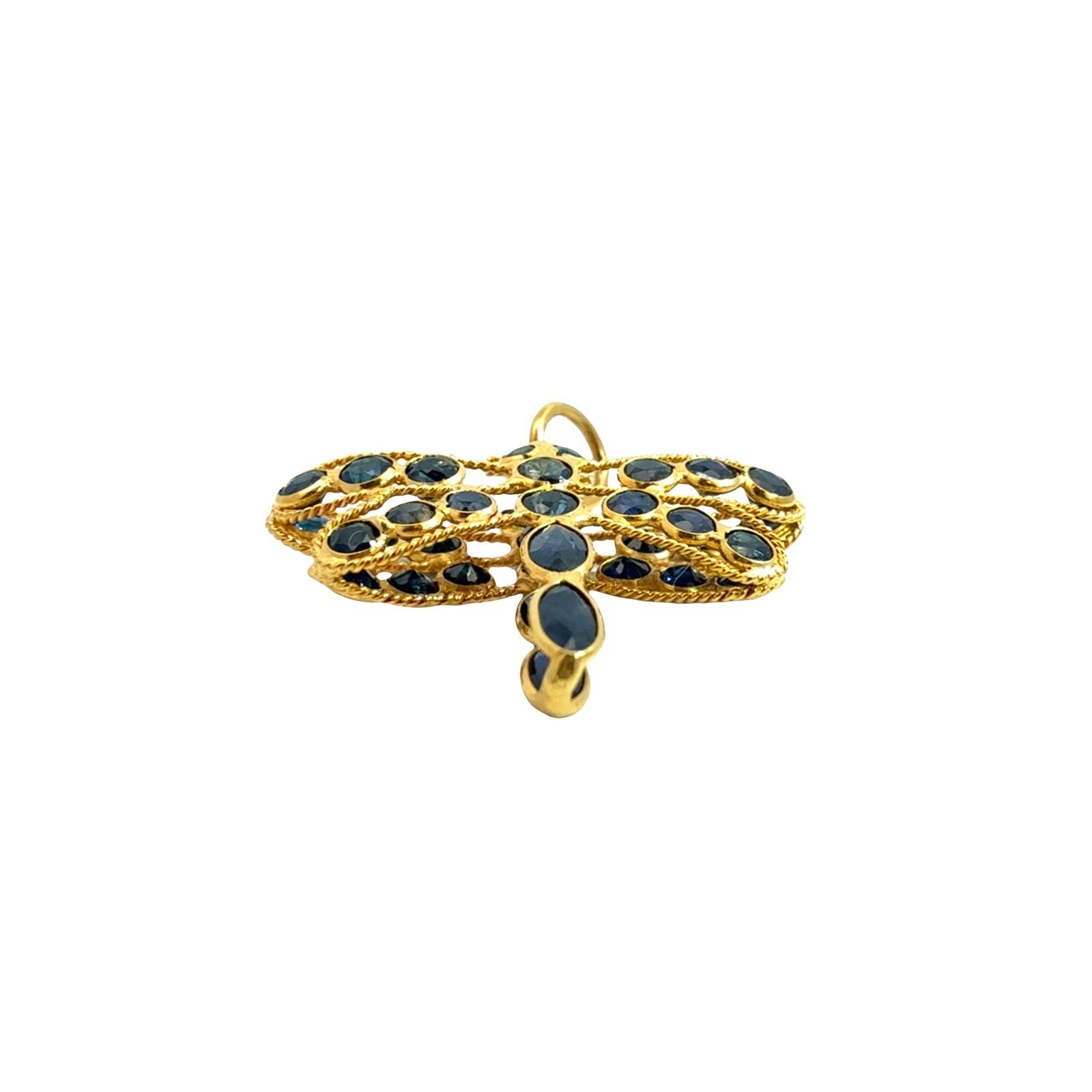 Vintage 18K Yellow Gold & 1.05cttw Deep Blue Sapphire Dragonfly Pendant5