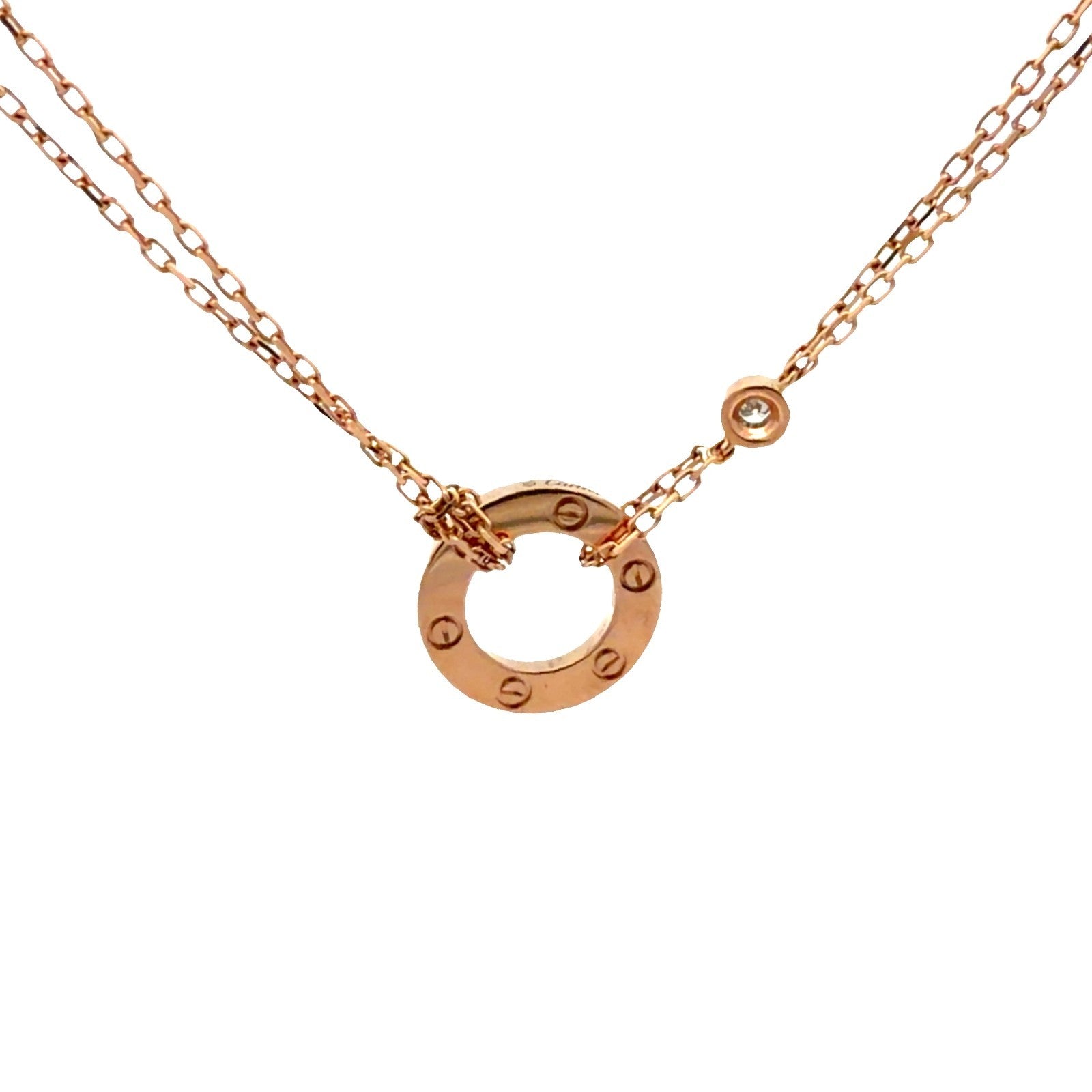 Cartier 18k Rose Gold Love Necklace with (0.03ctw) Diamond Accent0