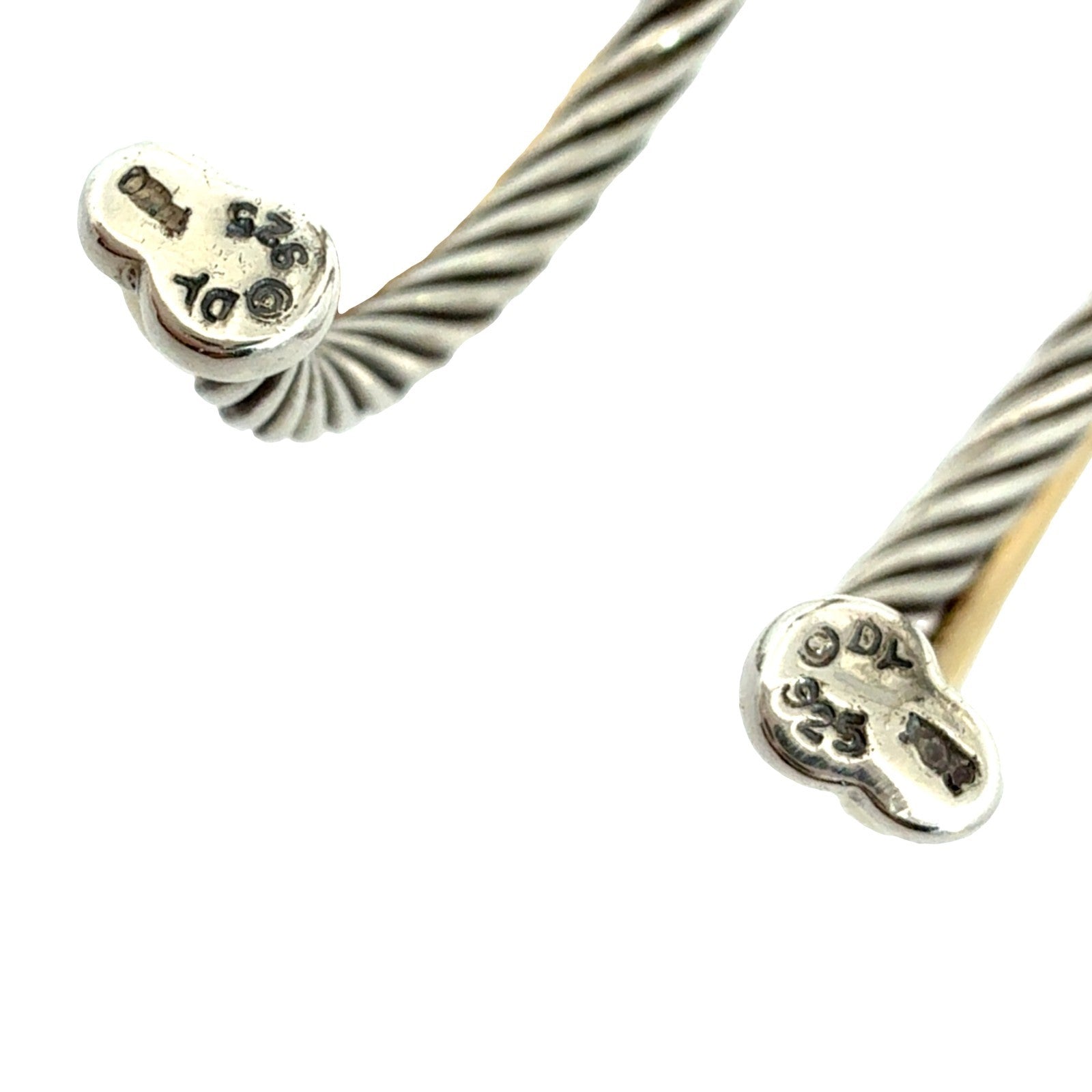 David Yurman Sterling Silver 14k Yellow Gold Crossover Cable Hoop Earrings5