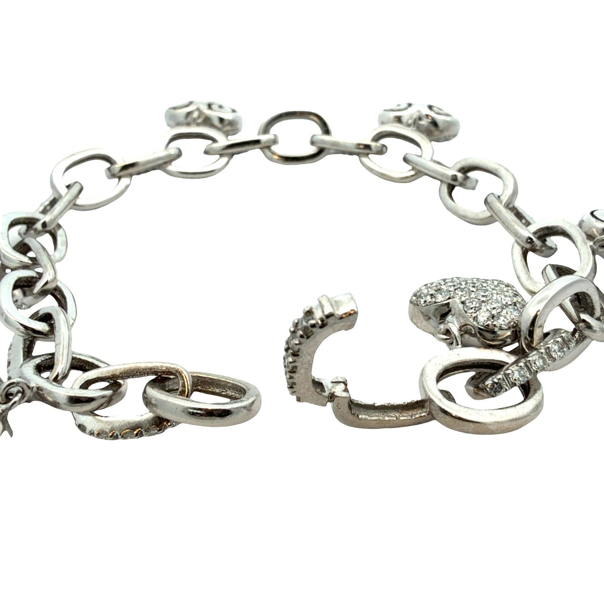 14k White Gold 5.54ctw Diamond Heart Charm Chain Bracelet 8"4