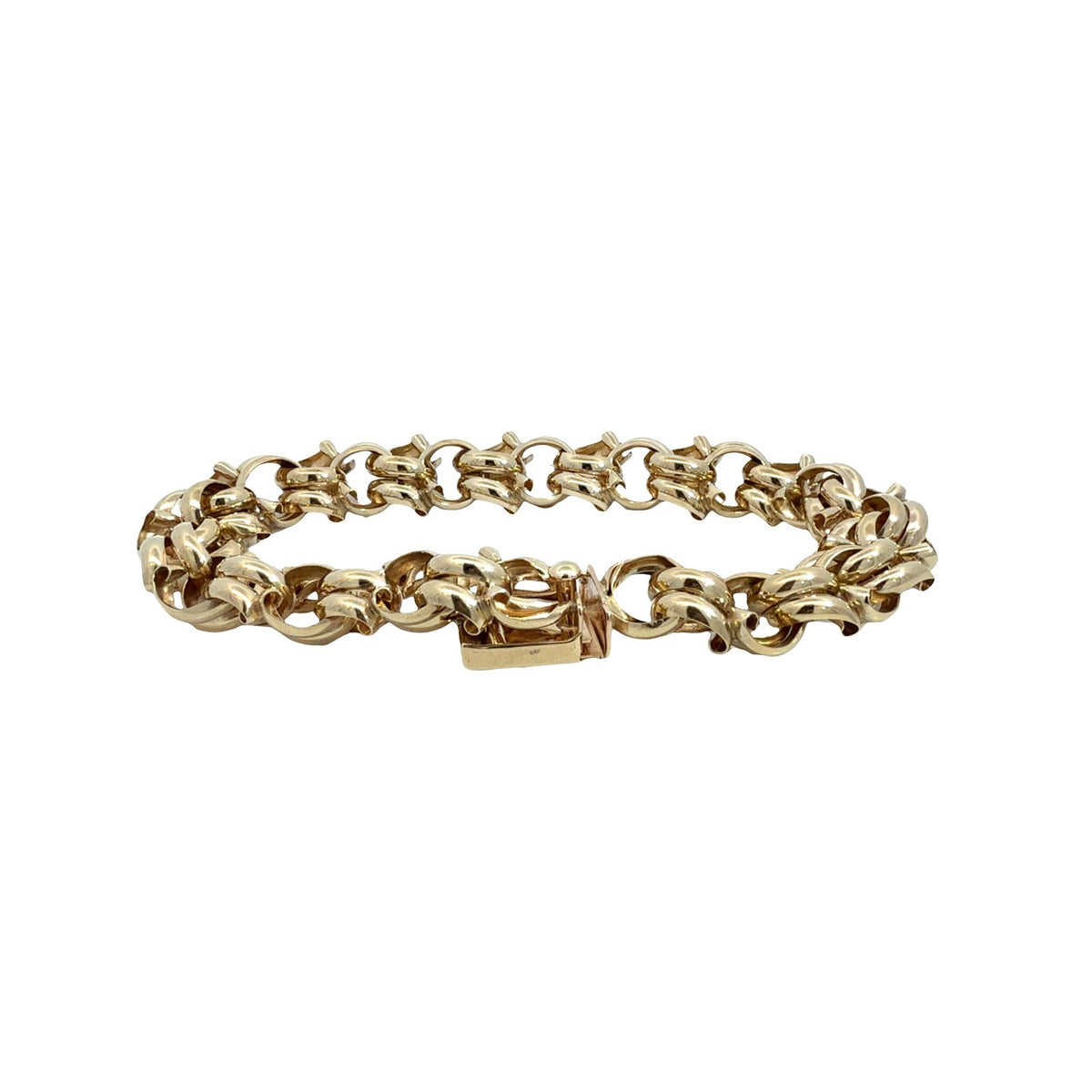 14k Yellow Gold Stamped Chunky Double Interlocking Link Chain Bracelet 7.5"3
