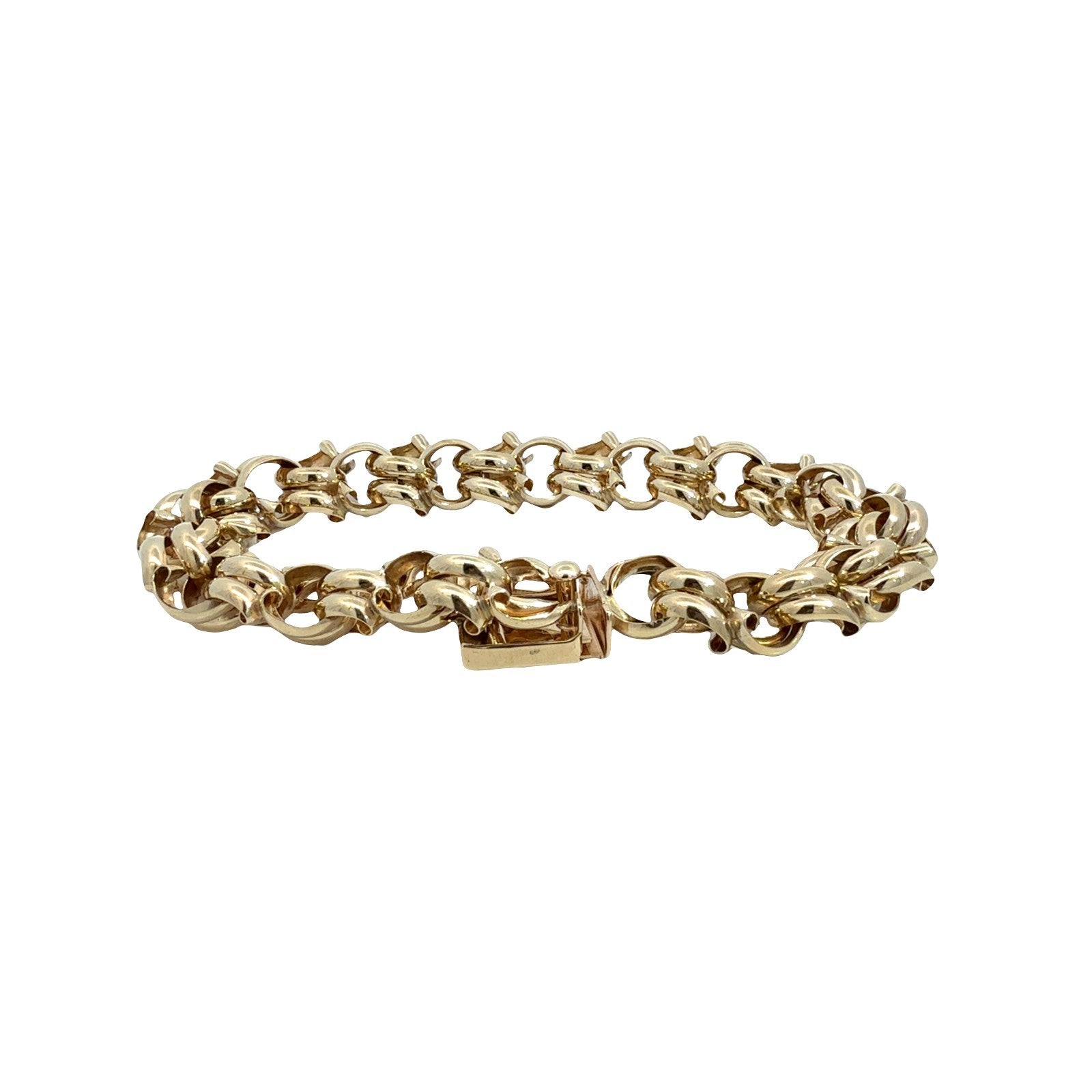 14k Yellow Gold Stamped Chunky Double Interlocking Link Chain Bracelet 7.5"3