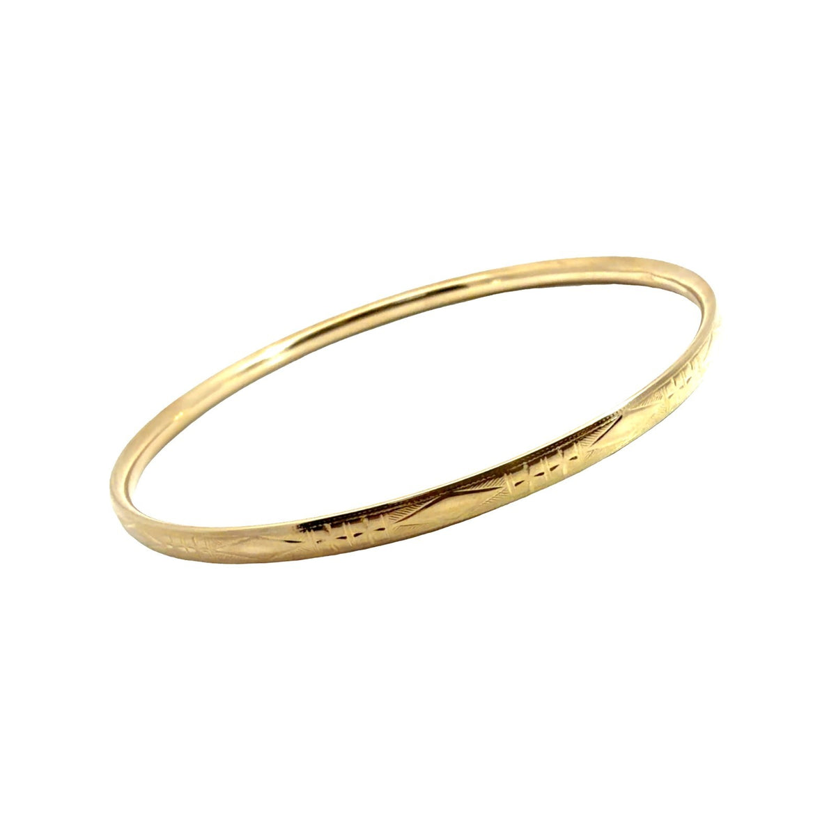 Vintage 14k Yellow Gold Etched Diamond Pattern Bangle Bracelet 8"1