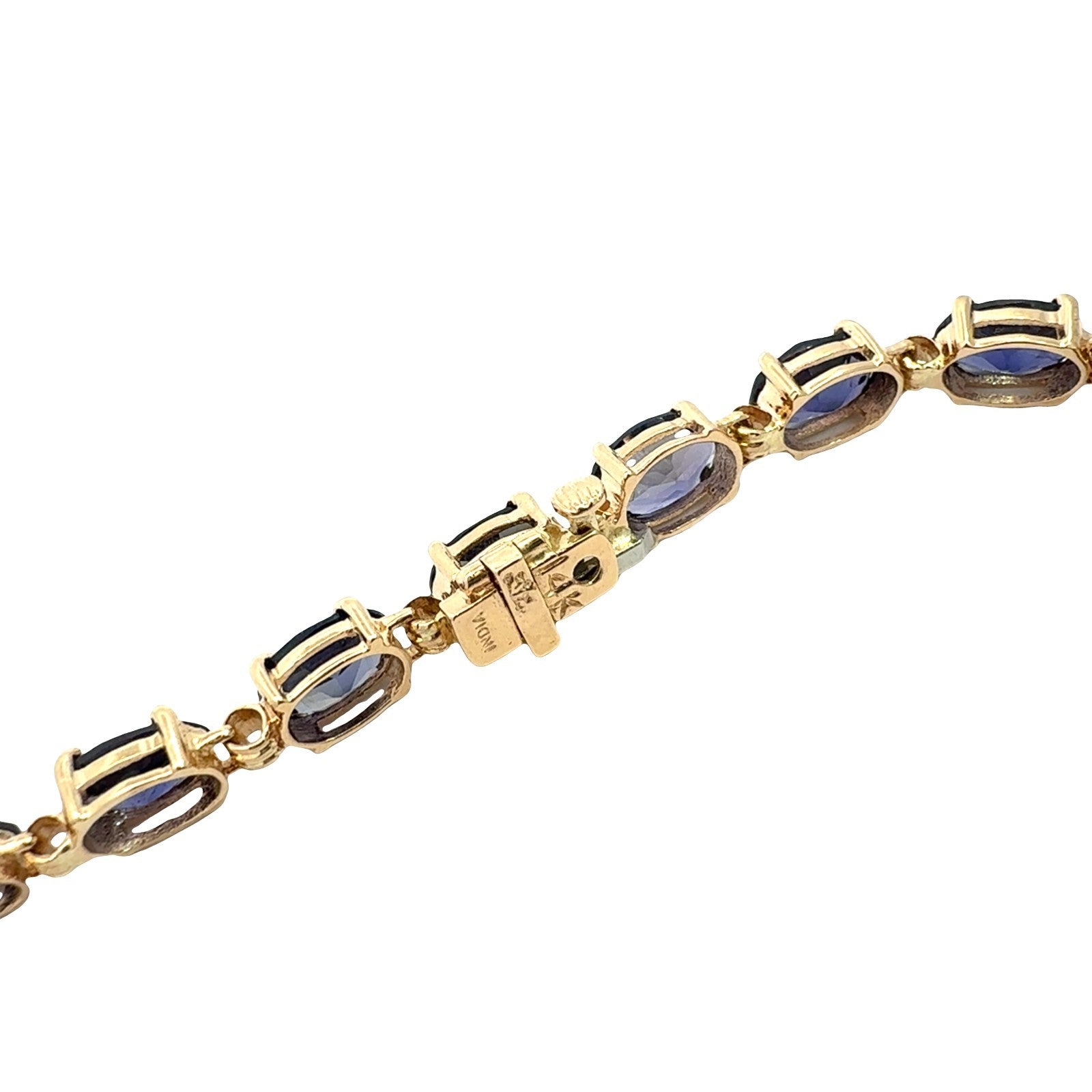 Vintage Stamped 14k Yellow Gold 10.85cttw Oval Iolite Tennis Bracelet 7.5"5