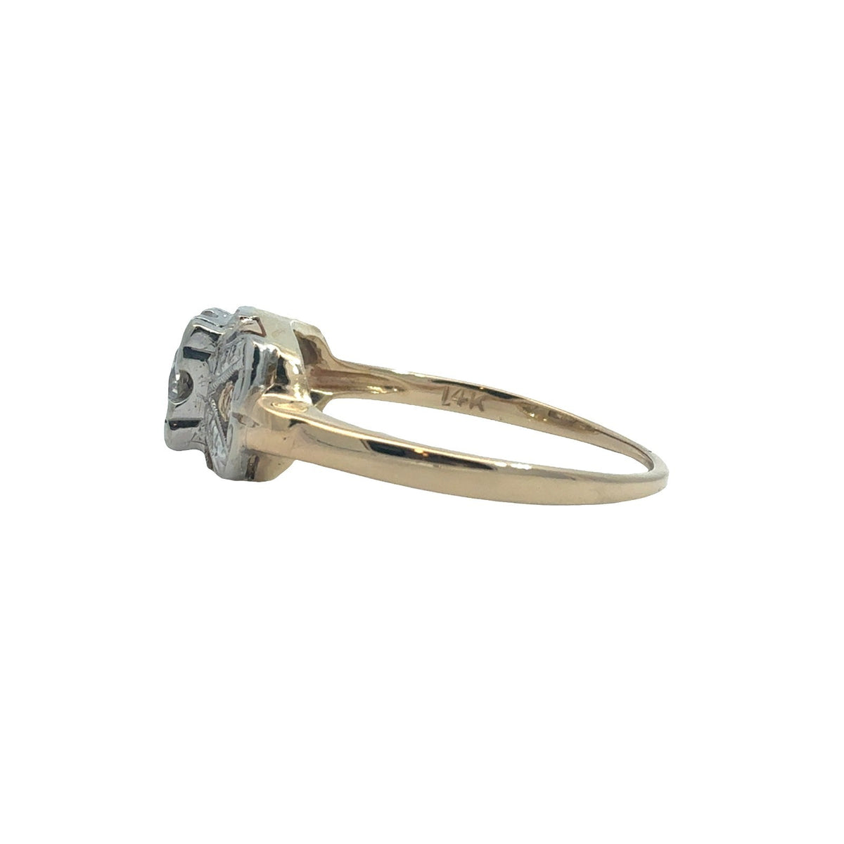 Vintage 14k Yellow Gold Stamped Two-Toned 0.38ctw Diamond Engagement Ring Size 74