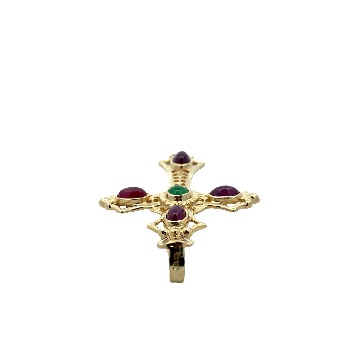 Vintage 14k Yellow Gold 0.20tcw Emerald and 1.89cttw Ruby Openwork Cross Pendant3