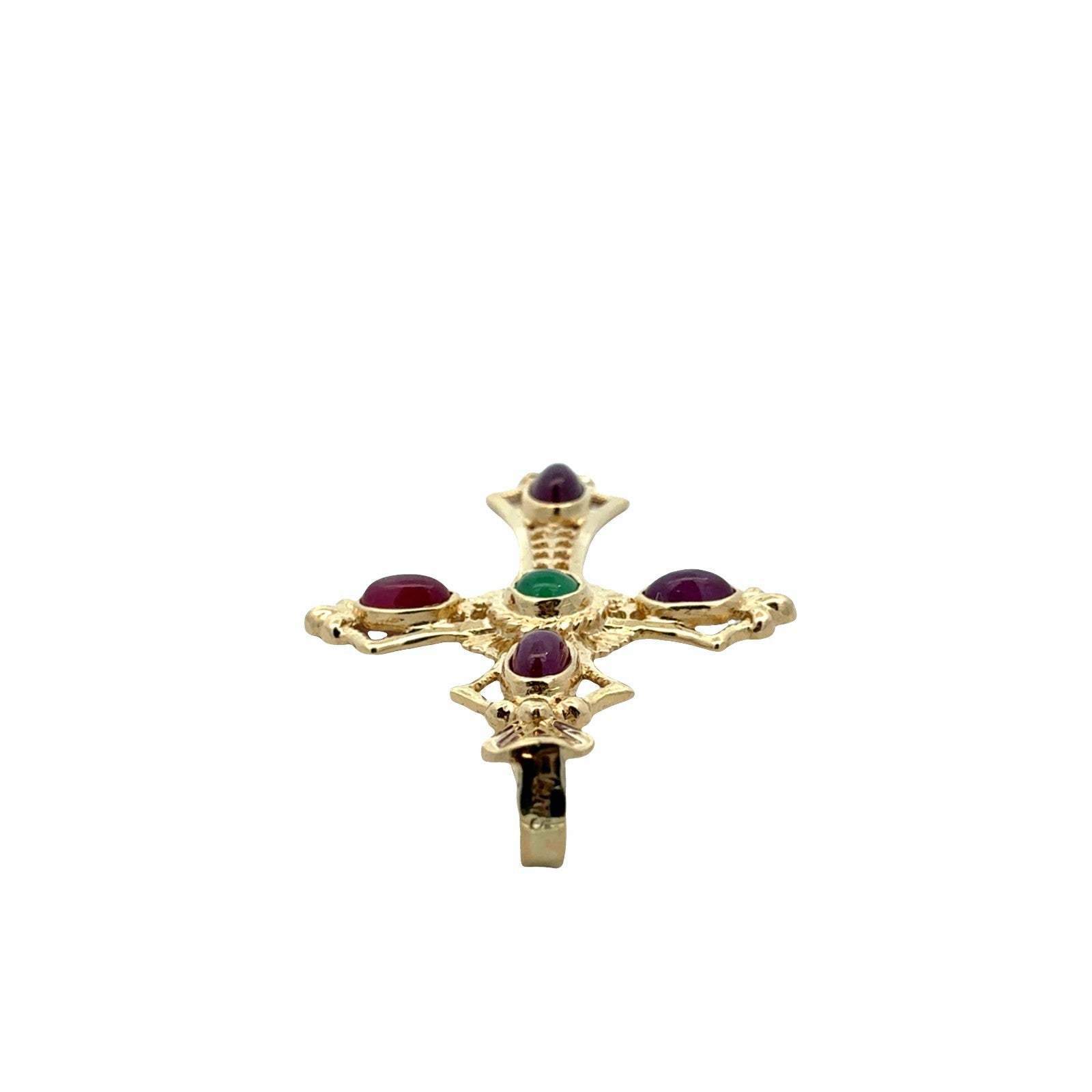 Vintage 14k Yellow Gold 0.20tcw Emerald and 1.89cttw Ruby Openwork Cross Pendant3
