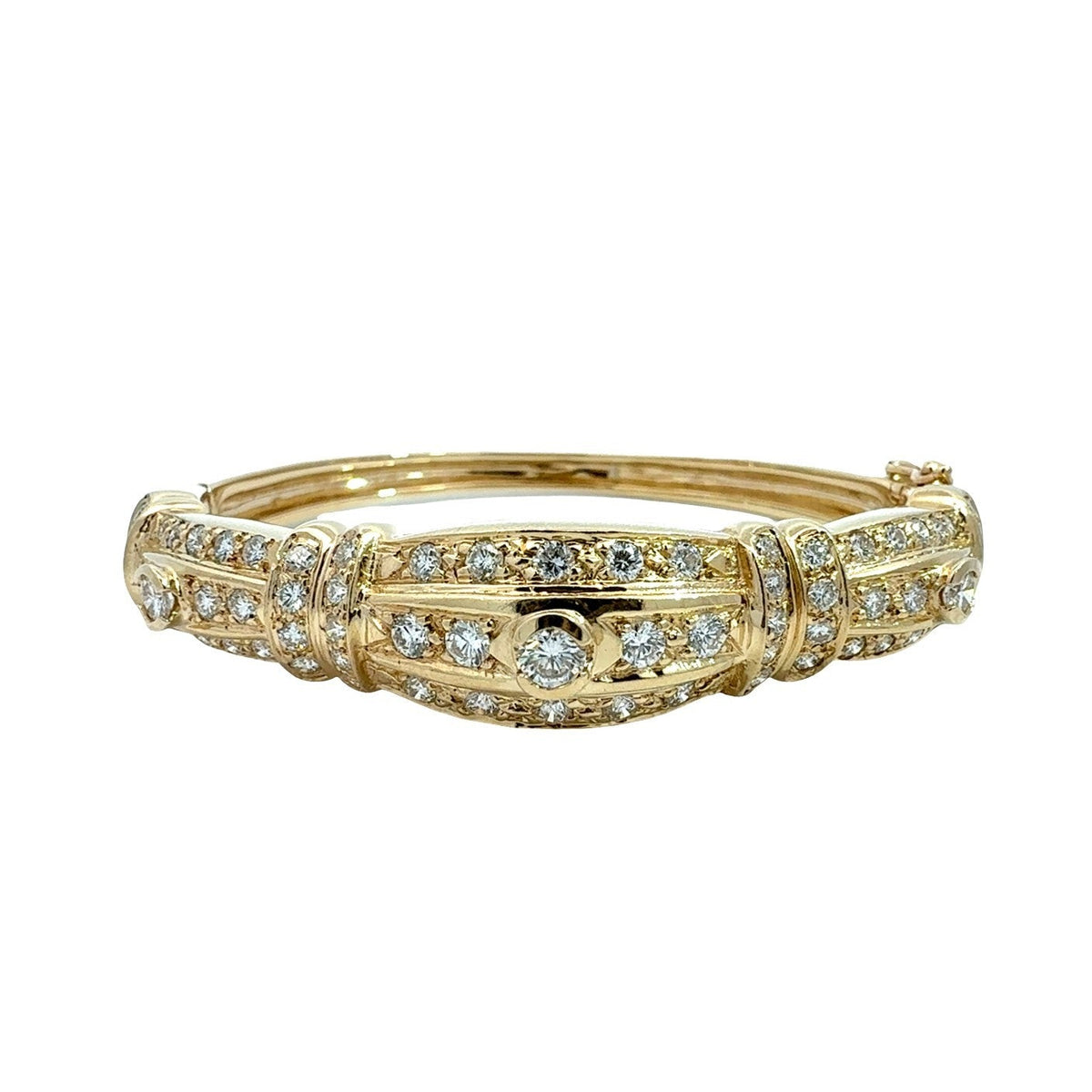 14k Yellow Gold Stamped 3.13cttw Diamond Ornate Hinged Bangle Bracelet0