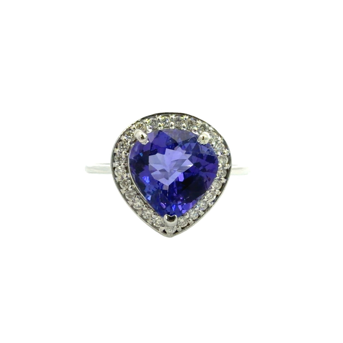 14k White Gold Pear-Cut 3.23tcw Tanzanite & 0.25cttw Diamond Halo Ring 8.51