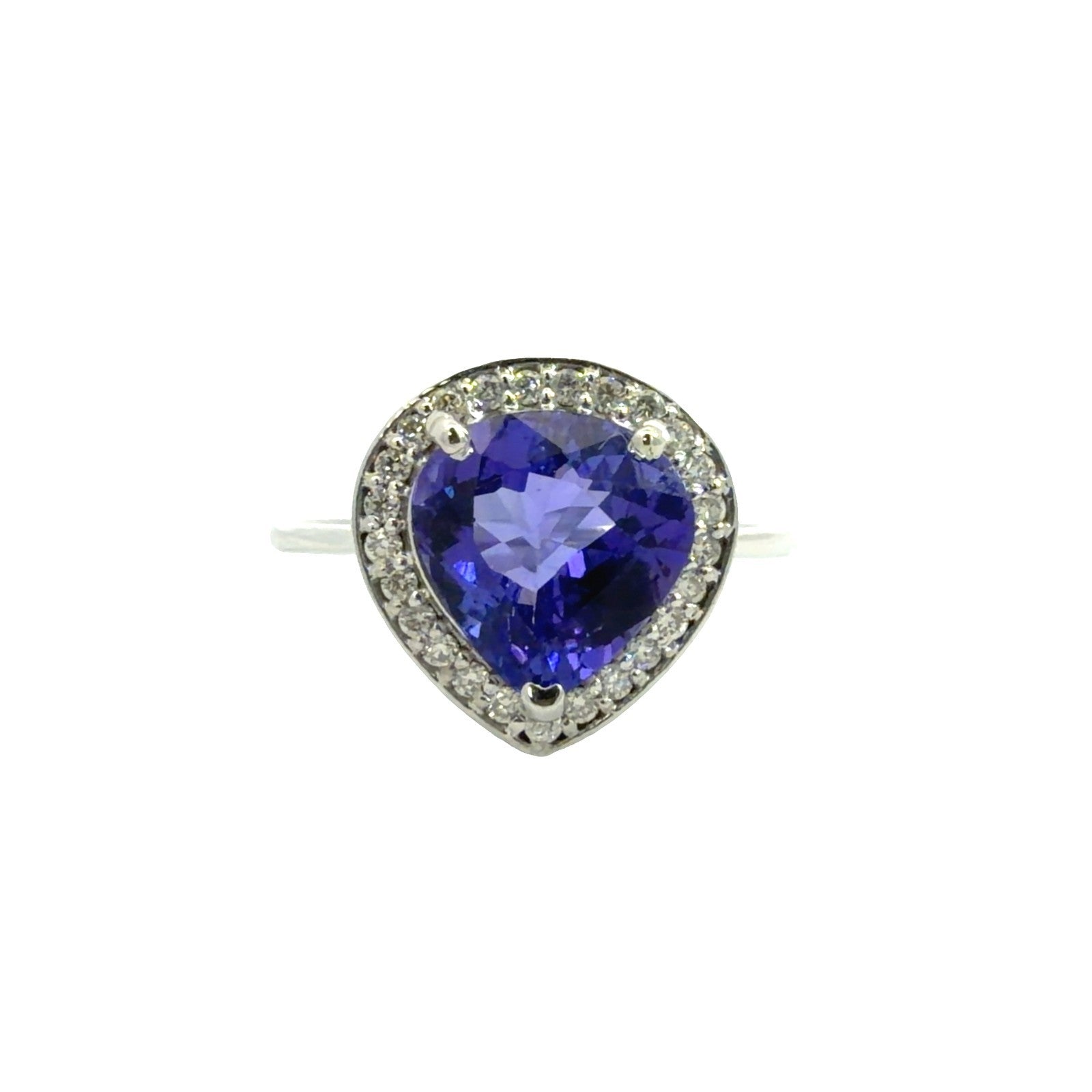 14k White Gold Pear-Cut 3.23tcw Tanzanite & 0.25cttw Diamond Halo Ring 8.50