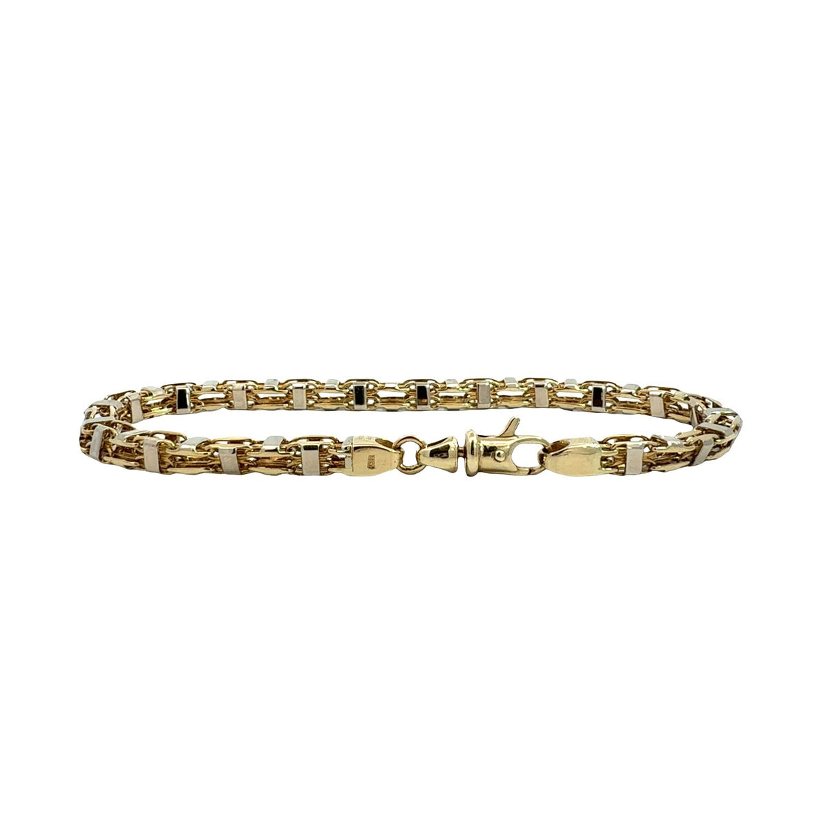 14k Two-Tone Yellow Gold Double Square Link Chain Bracelet 8.25"2