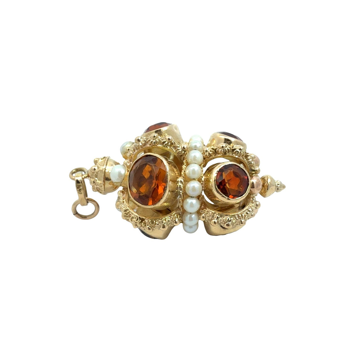 Vintage 18k Yellow Gold Stamped 11.16cttw Citrine and Pearl Ornate Crown Pendant4