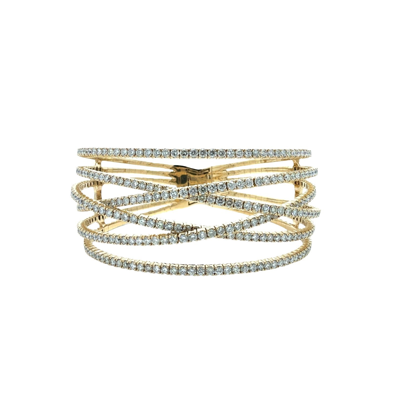 NEW 14k Yellow Gold and 8.11cttw Diamond Crisscross Bangle Bracelet0