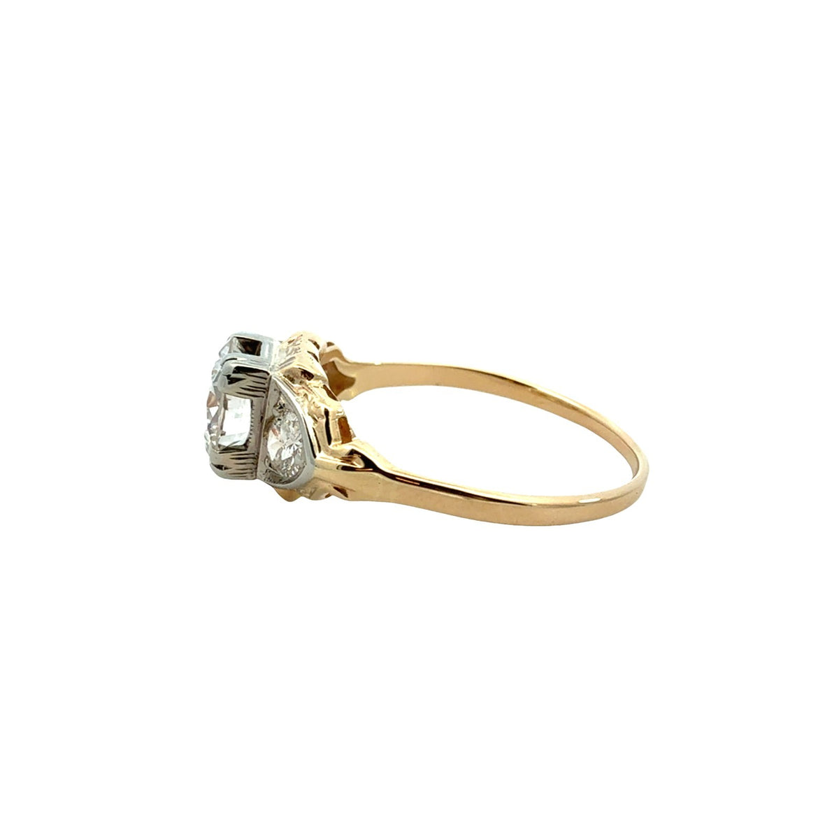 Vintage 14k Two-Tone Gold 1.32cttw Euro-Cut Diamond Three Stone Engagement Ring5