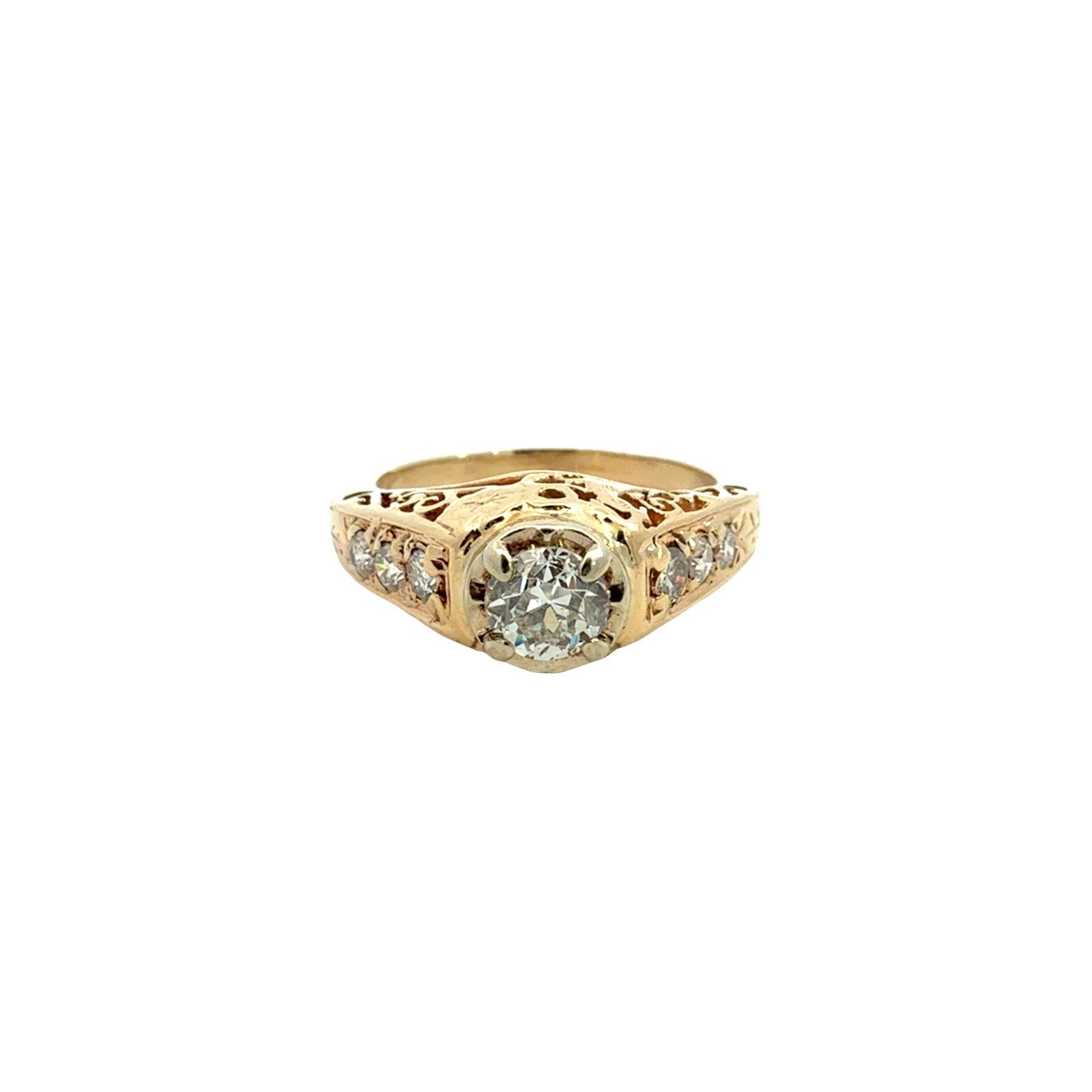 Vintage 14k Yellow Gold Euro-Cut 0.76cttw Diamond Filigree Engagement Ring2