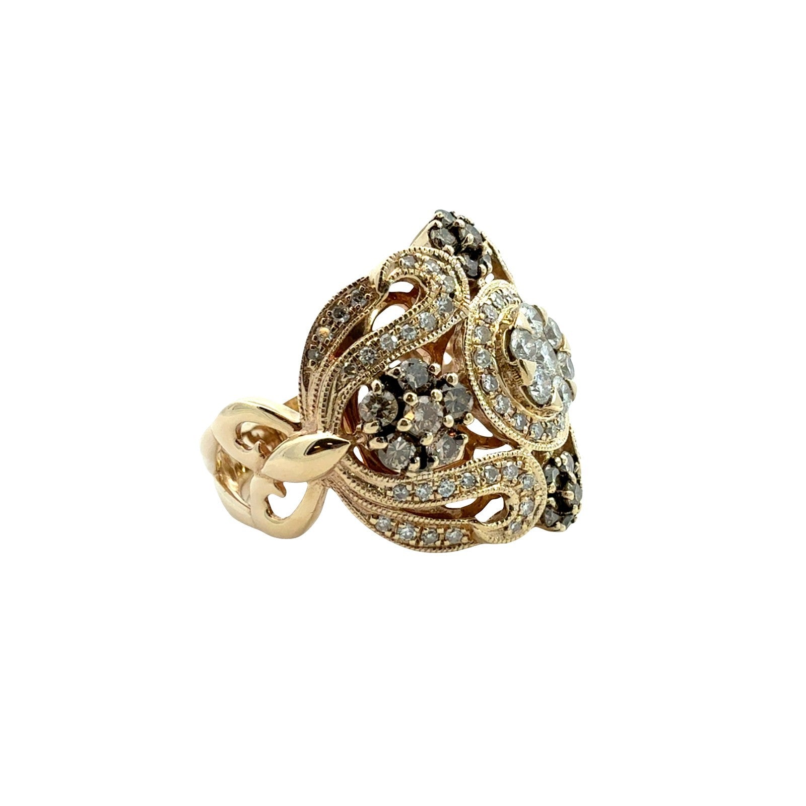 14k Yellow Gold 1.13cttw Diamond Cluster Cocktail Ring0