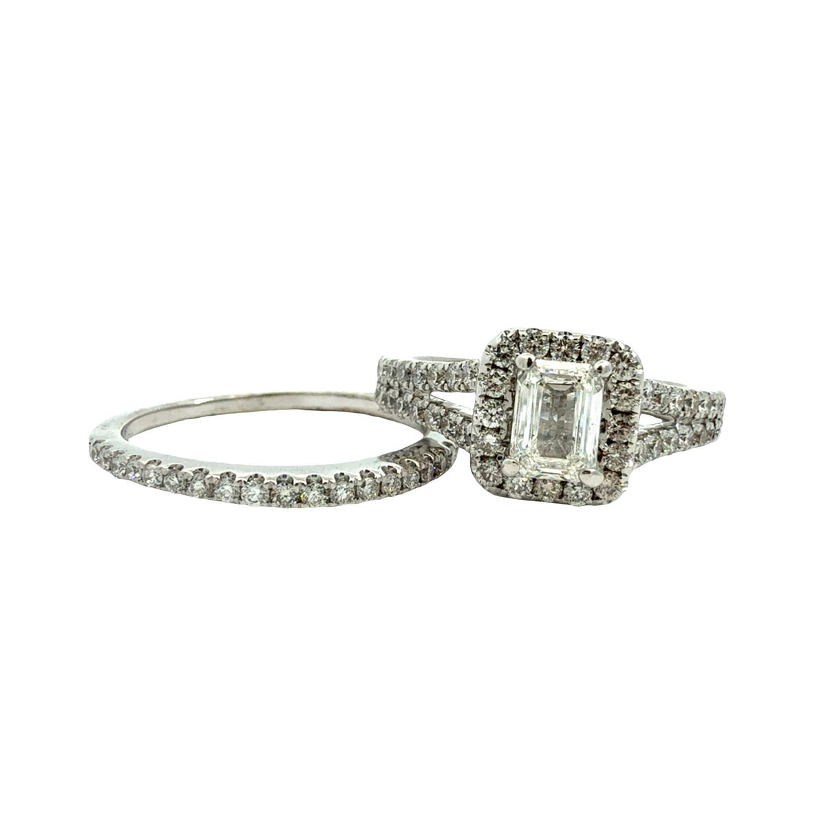 Estate Neil Lane 14k White Gold Emerald Cut 1.78cttw Diamond Halo Bridal Set1
