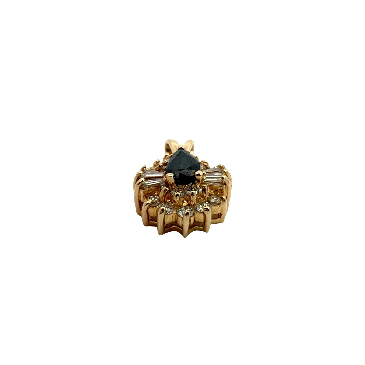 Vintage 14k Yellow Gold Pear 0.58tcw Sapphire and 0.52cttw Diamond Halo Pendant3