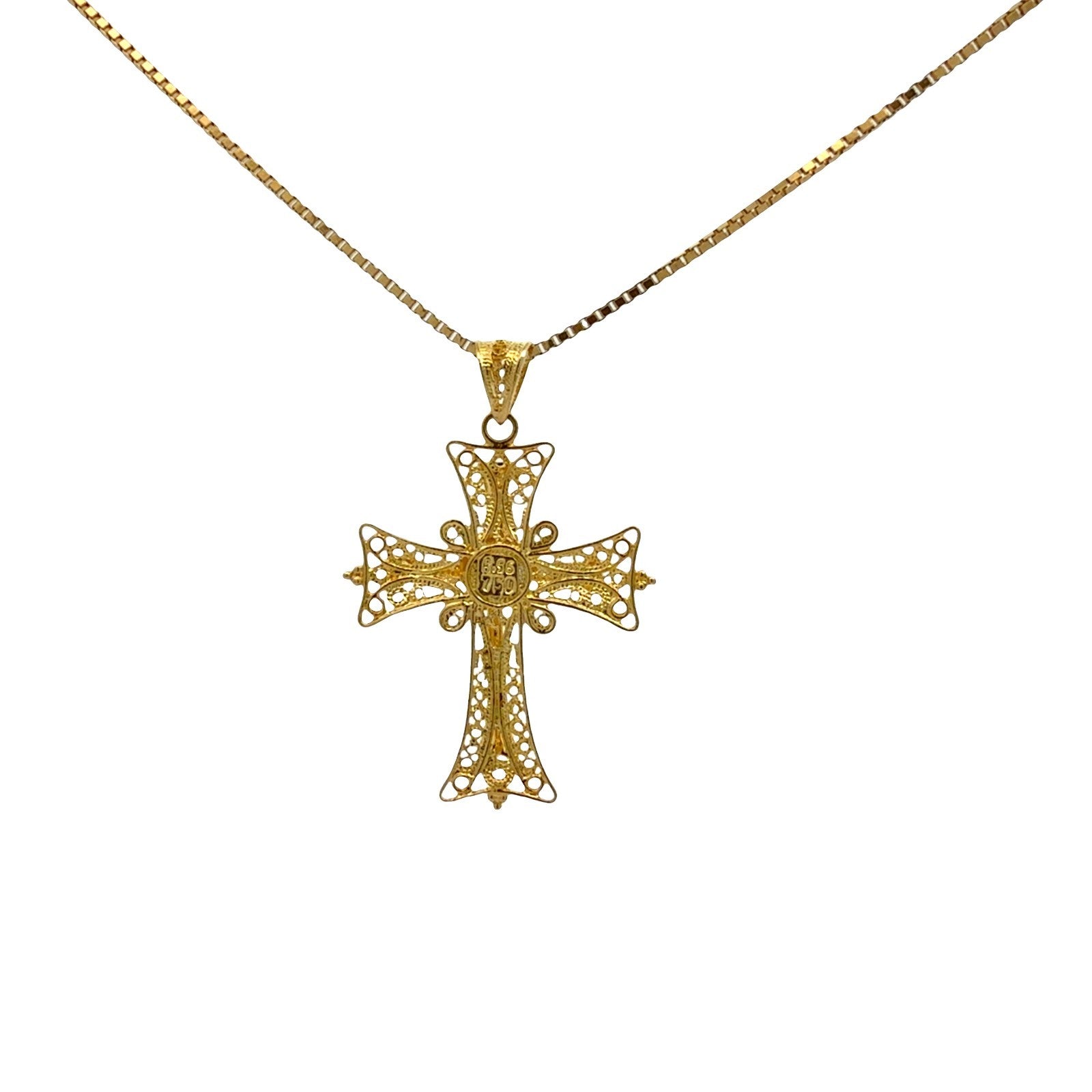 Vintage 18k Yellow Gold Turquoise and Enamel Filigree Cross Necklace3