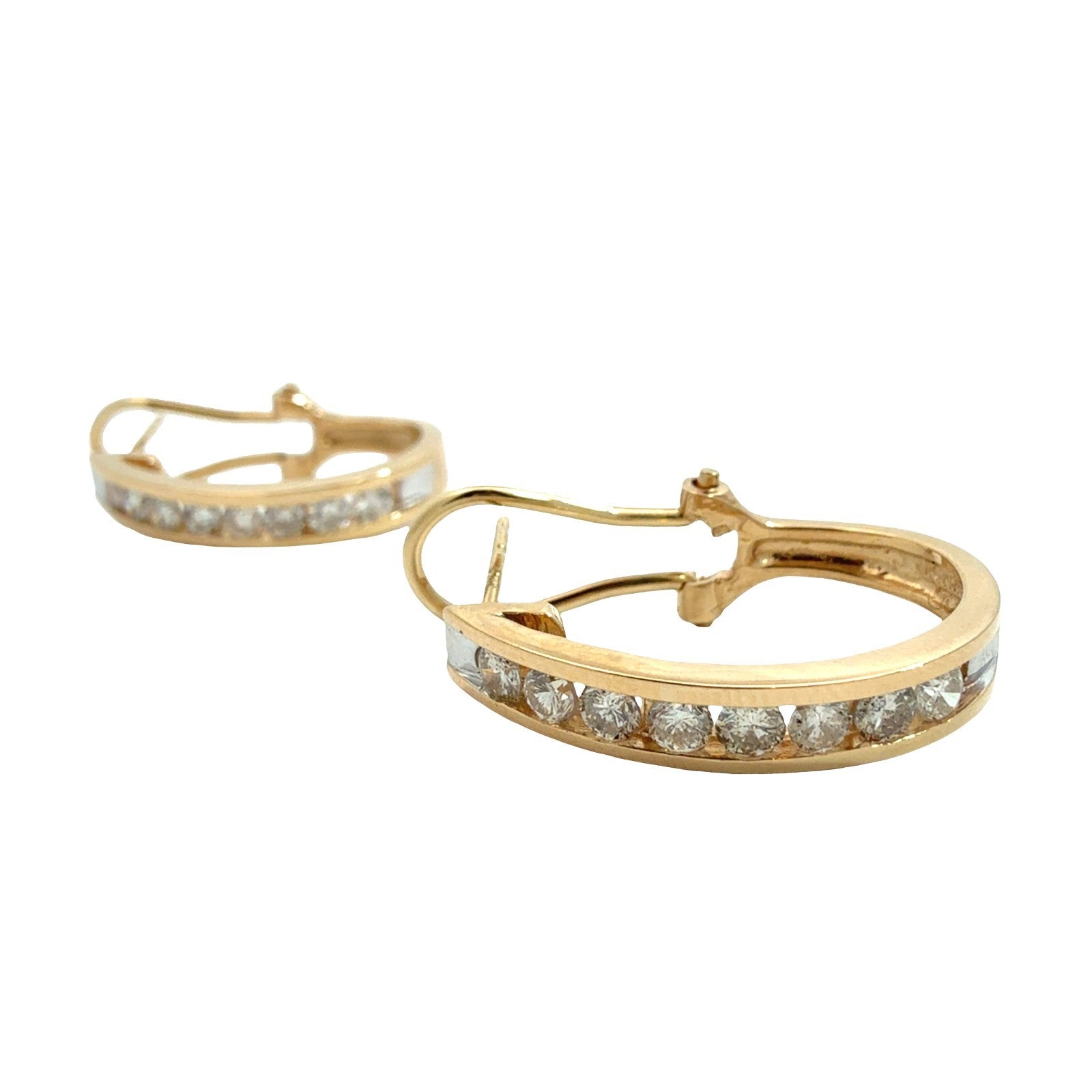 14k Yellow Gold Channel-Set 0.96tcw Diamond Hoop Earrings6