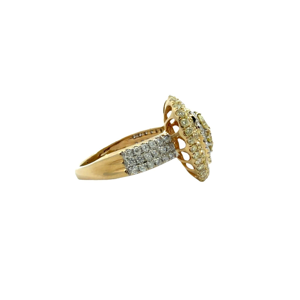 14k Yellow Gold Heart Cocktail Ring With 1.95cttw Yellow & White Diamonds 7.251