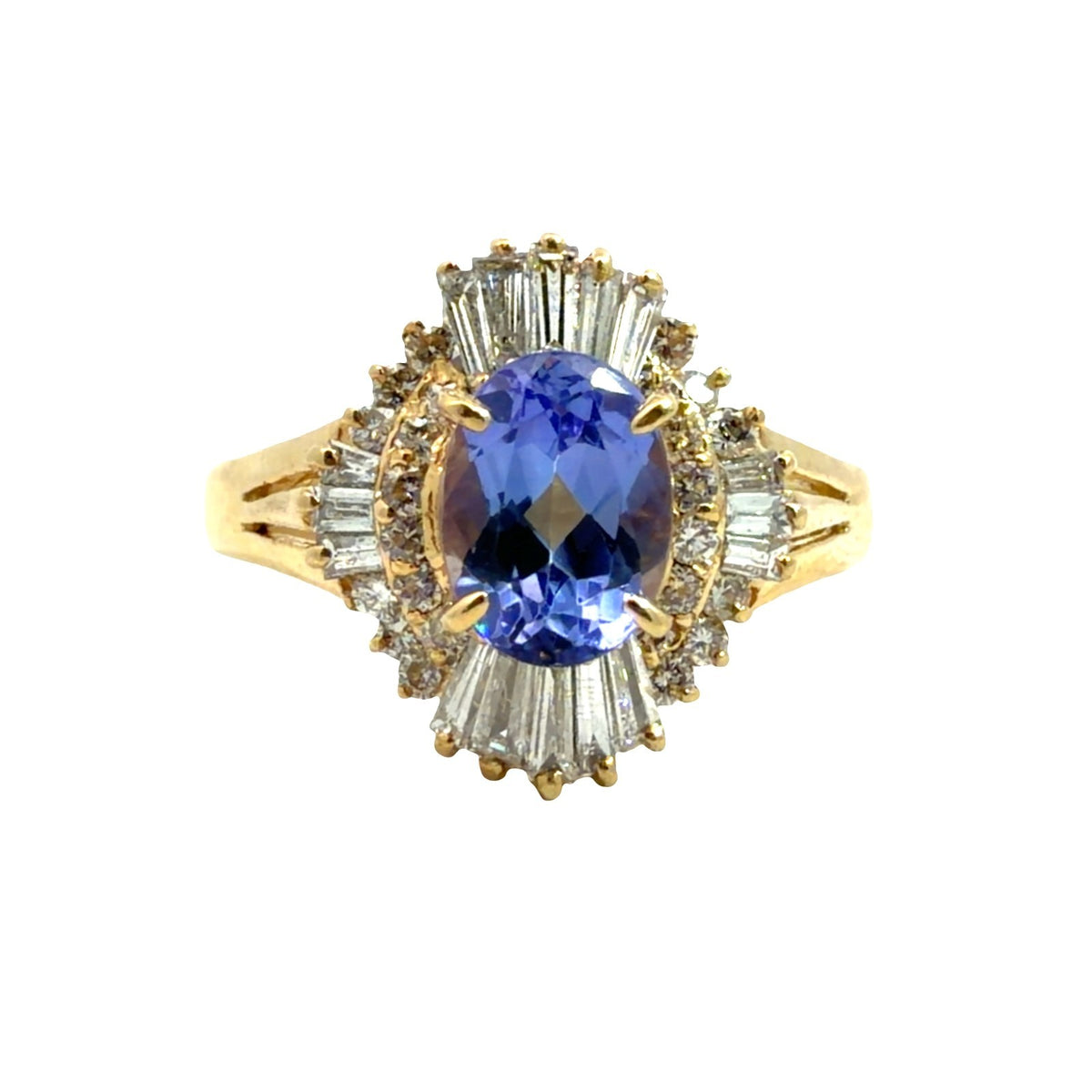 18k Yellow Gold Ring with 0.90 ctw Oval Tanzanite and 0.60ctw Diamonds Size 6.750