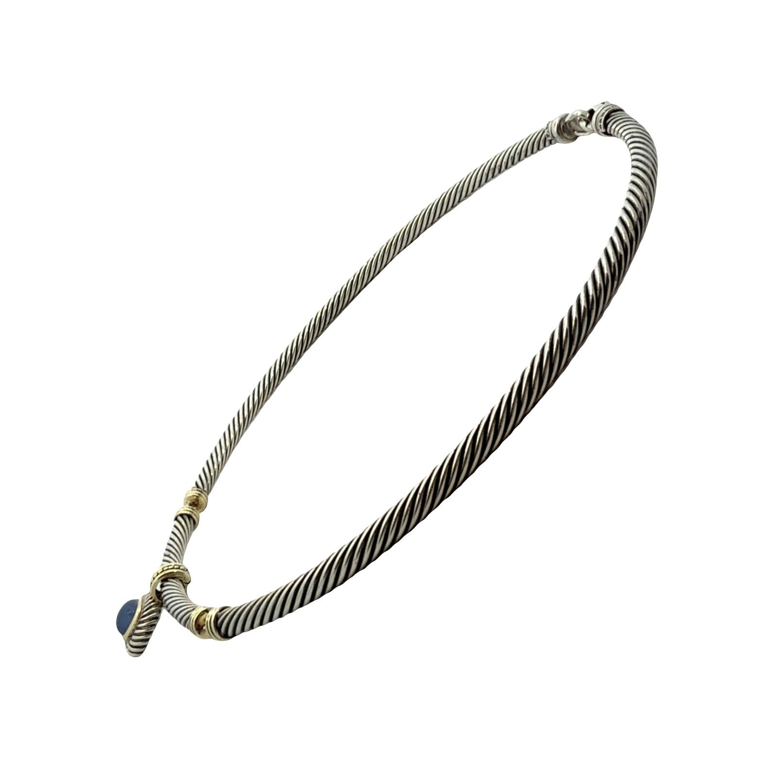 David Yurman Sterling Silver & 14k Twisted Cable Moonstone Pendant Choker4