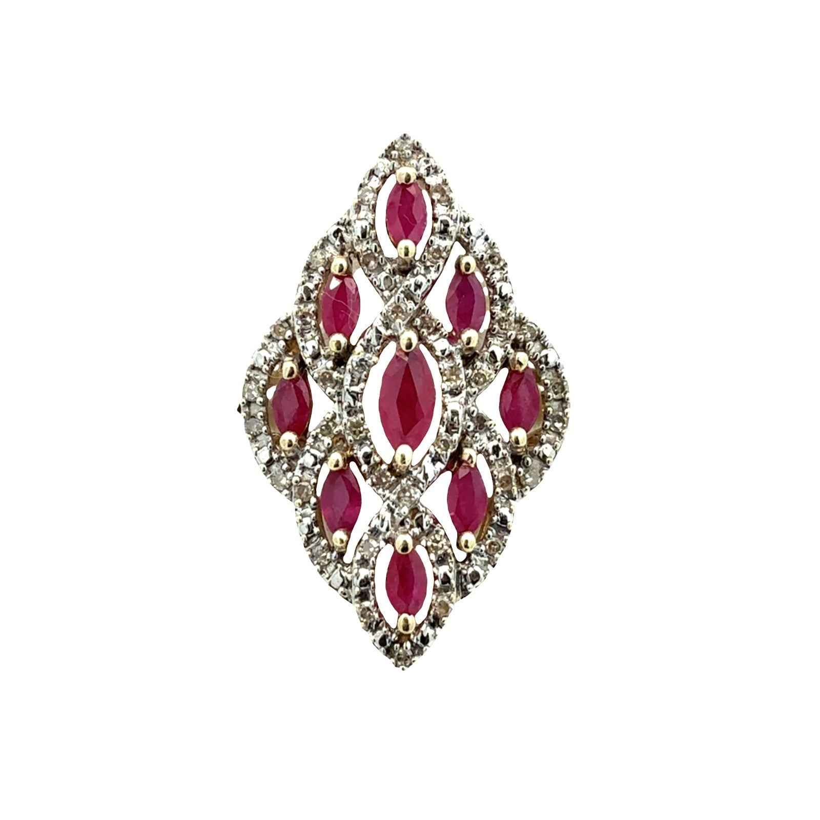 Vintage 10k Yellow Gold 0.87ctw Ruby and 0.19ctw Diamond Cocktail Ring Size 70