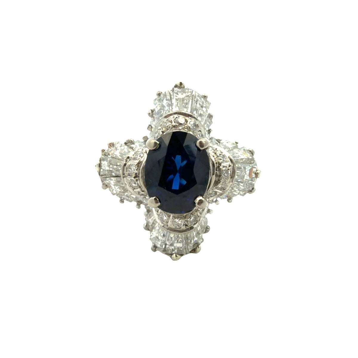 Vintage Gold &amp; Platinum 1.82cttw Sapphire &amp; 1.74cttw Diamond Ballerina Ring0